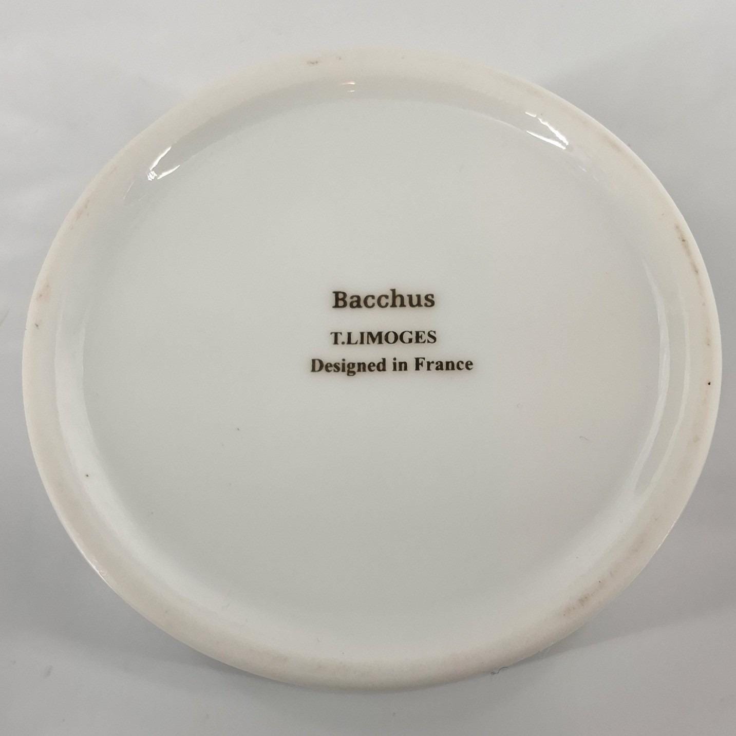 T. Limoges Bacchus Porcelain Trinket Box Gold Navy Blue French Vanity Jar