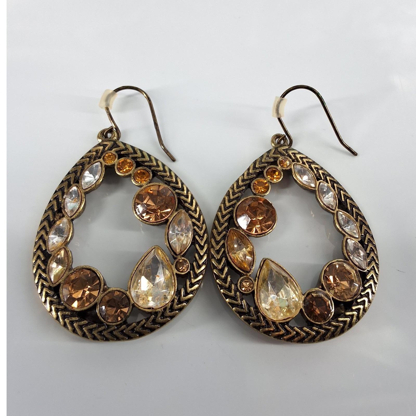 Premier Designs Antiqued Gold Amber Crystal Omega Necklace Earring Set - View 7
