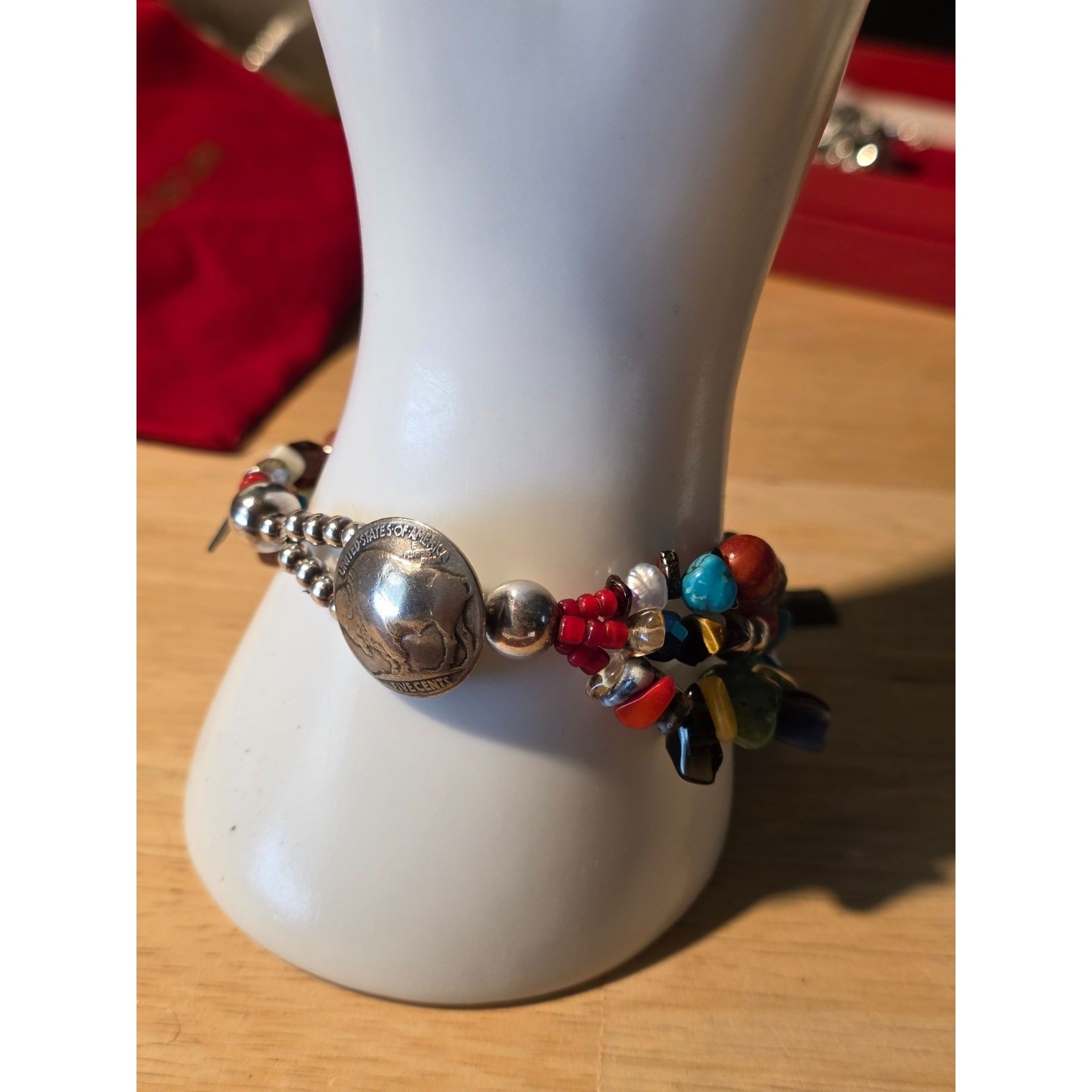 Paige Wallace Handmade Multi-Stone Beaded Bracelet With Buffalo Nickel Clasp - View 3