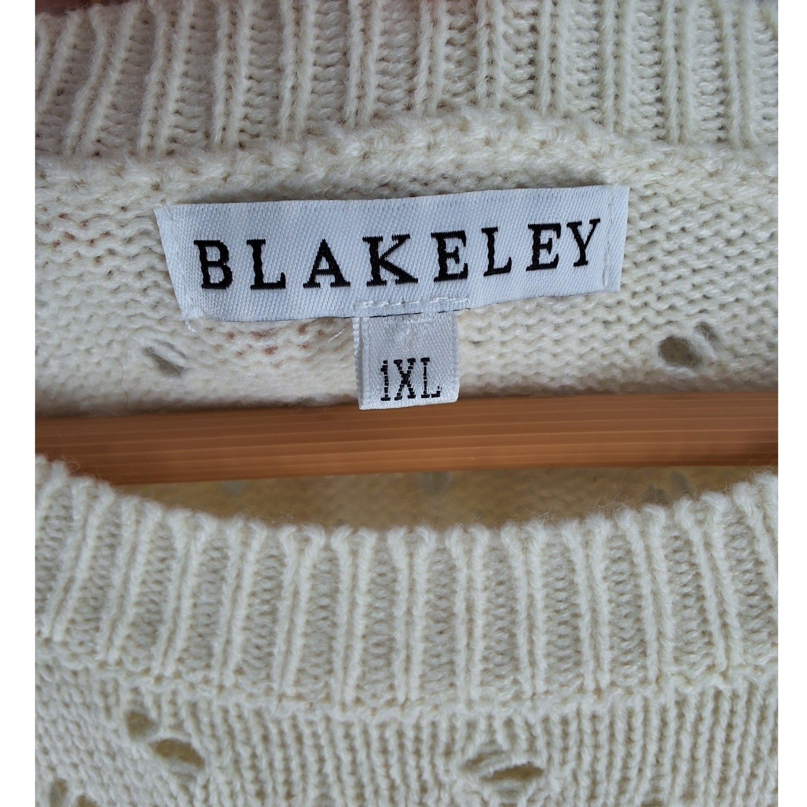 Blakeley Casey Cream Pointelle Ruffle Cap Sleeve Sweater Top Plus 1XL