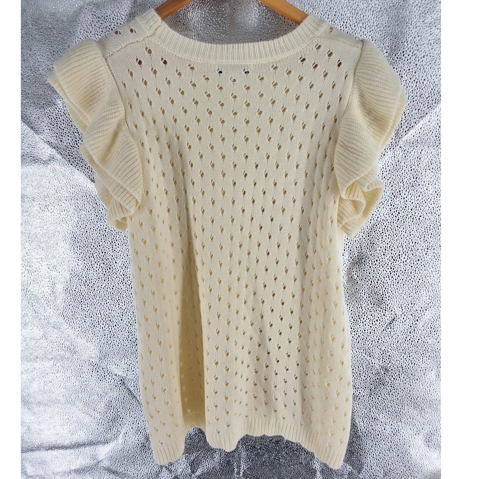 Blakeley Casey Cream Pointelle Ruffle Cap Sleeve Sweater Top Plus 1XL - View 5