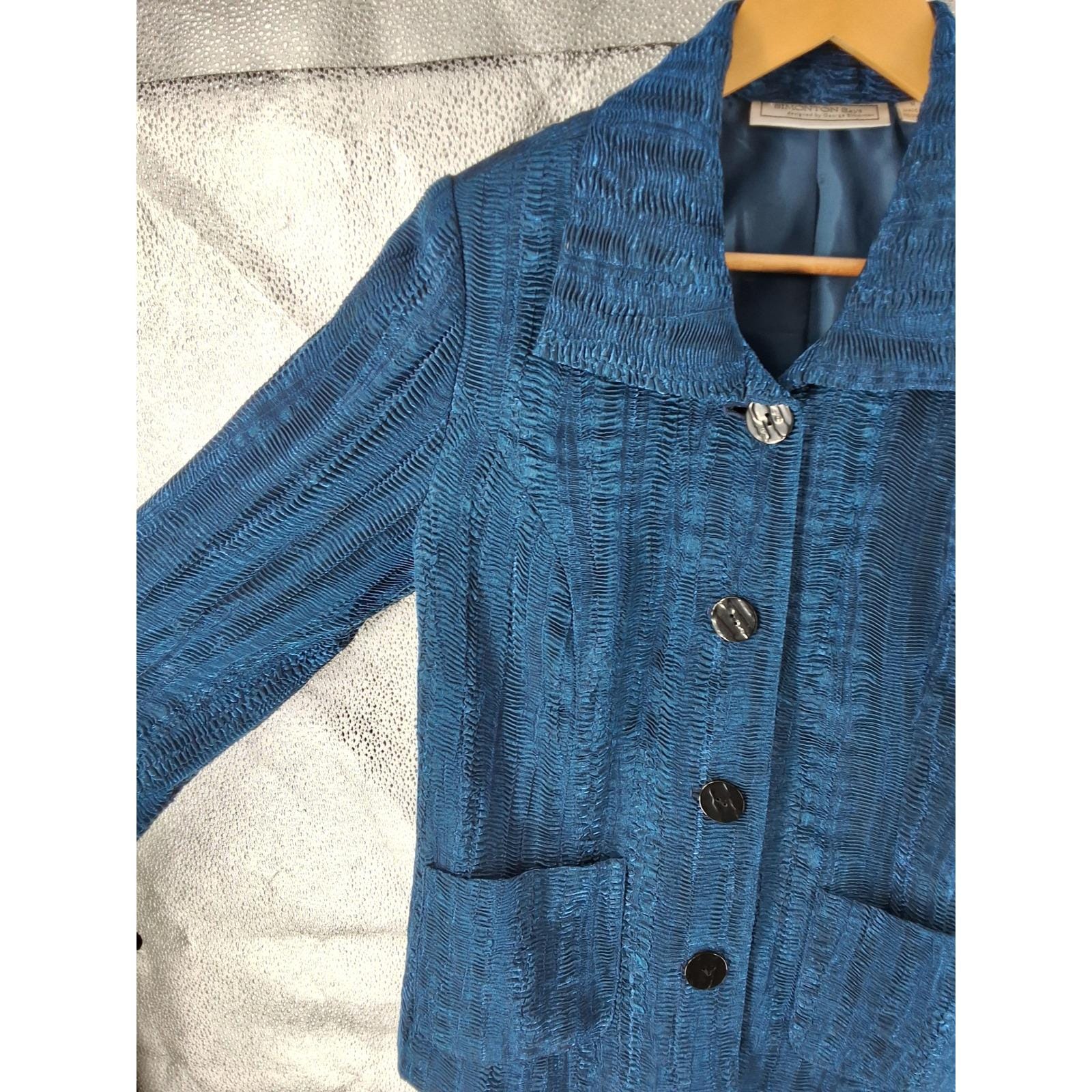 Simonton Says George Simonton Blue Crinkle Textured Blazer Jacket Size M - View 8