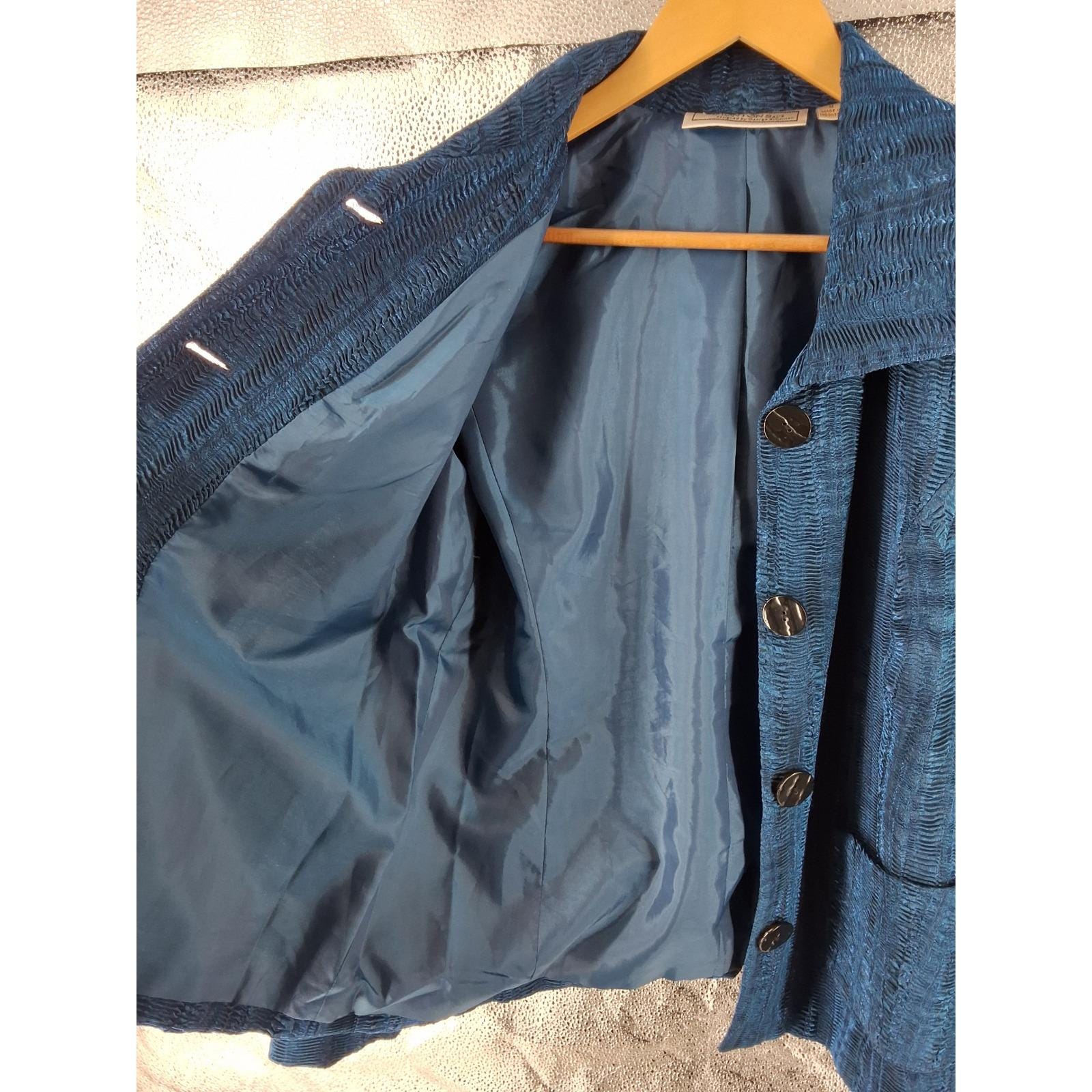 Simonton Says George Simonton Blue Crinkle Textured Blazer Jacket Size M - View 9