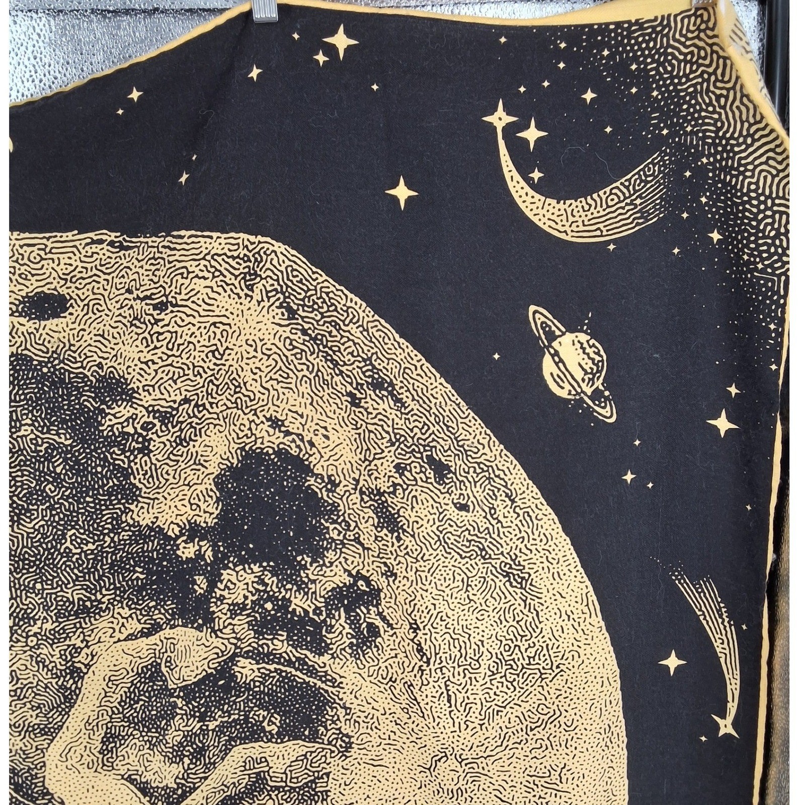 Celestial Moon Scarf Wrap Tapestry Black Gold Stars Planets Space 49x49 - View 3