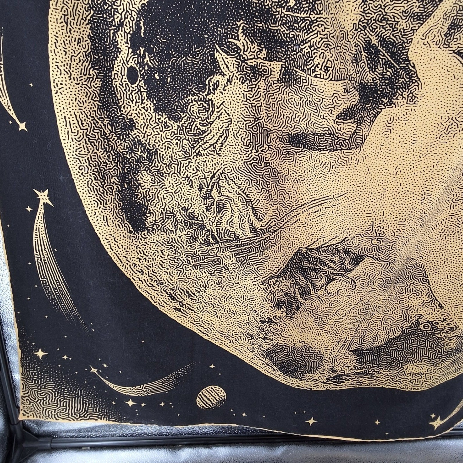 Celestial Moon Scarf Wrap Tapestry Black Gold Stars Planets Space 49x49 - View 5
