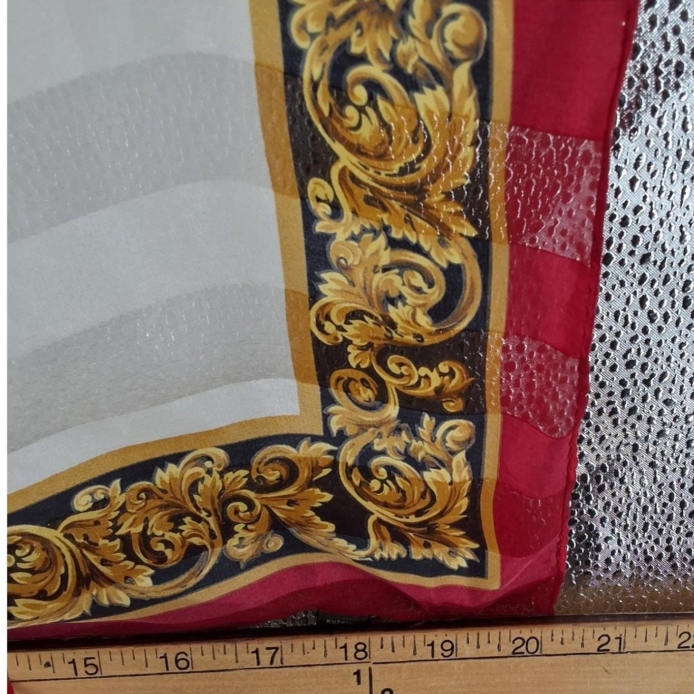 Echo Silk Scarf Red Gold Baroque Scroll Medallion Striped Square Neckerchief - View 4