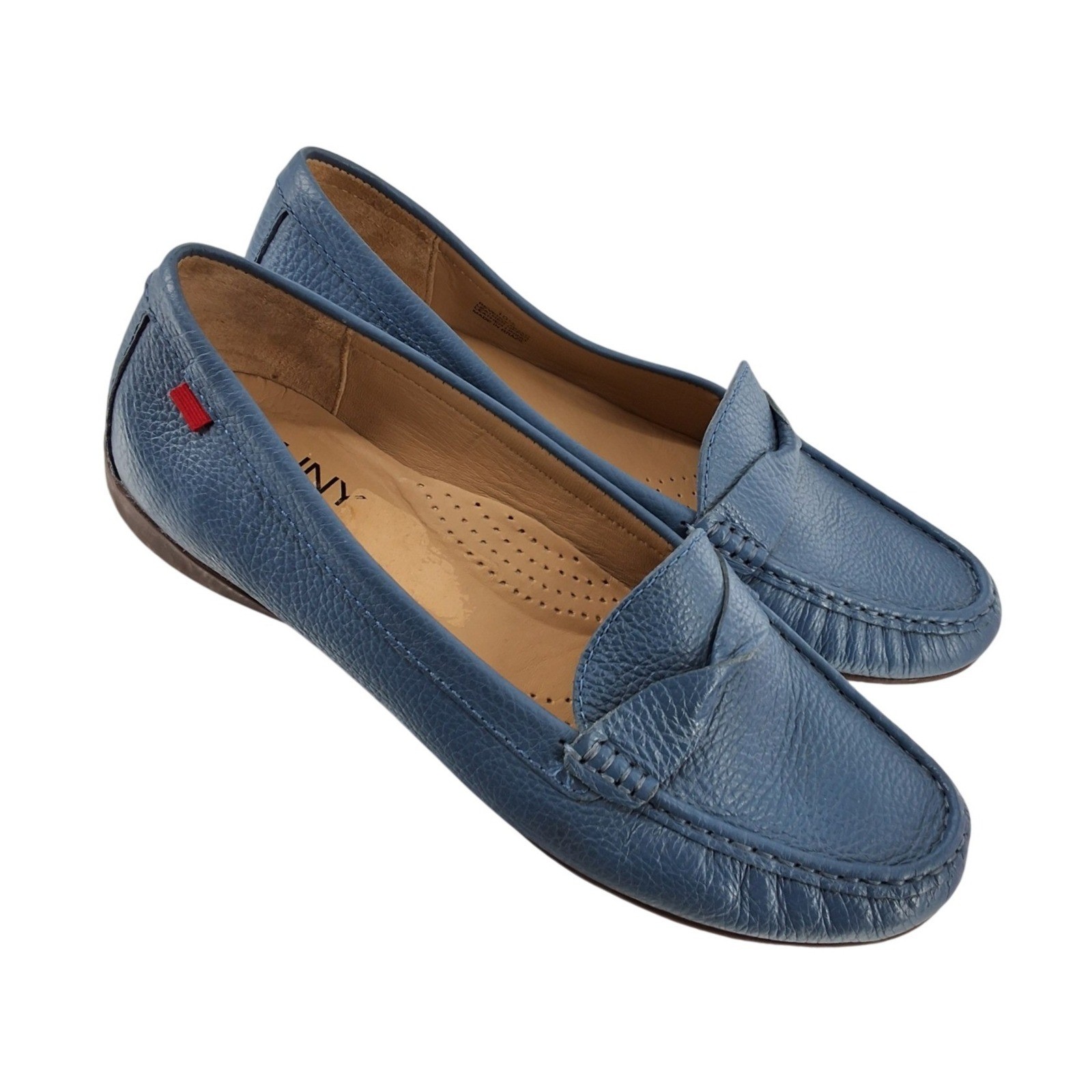 MJNY Marc Joseph New York Womens Blue Grained Leather Driver Loafers Size 10.5