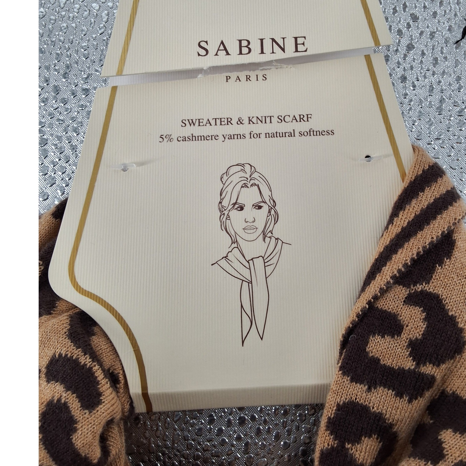 Sabine Paris Leopard Print Knit Scarf with 5% Cashmere Brown Tan Animal Print - View 3