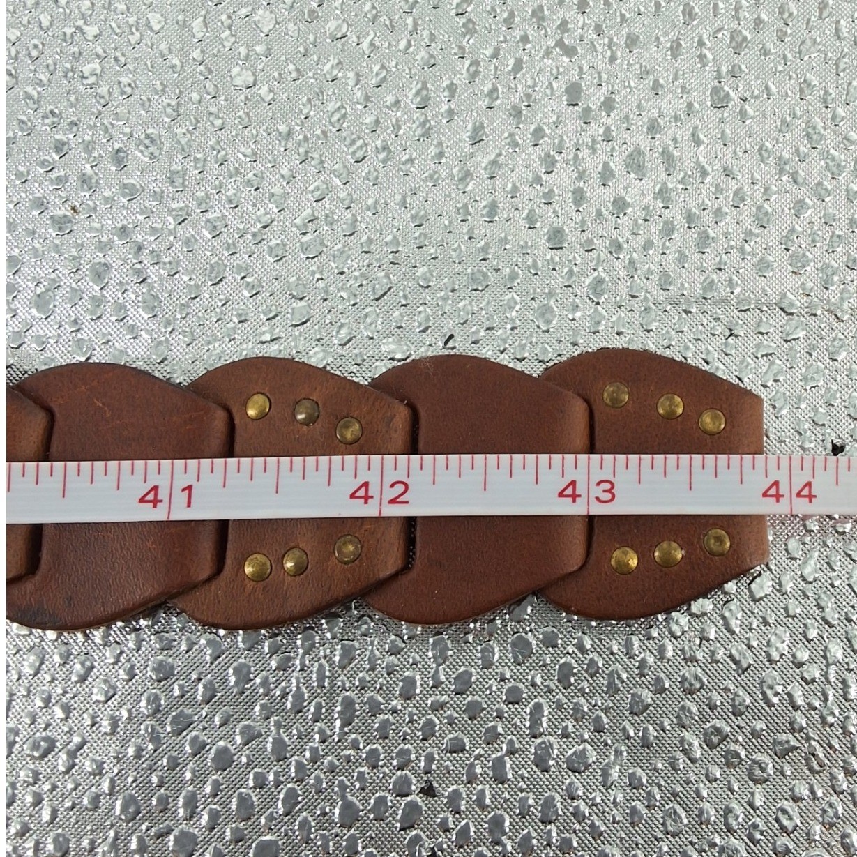Brown Scalloped Leather Studded Boho Belt Brass Buckle L