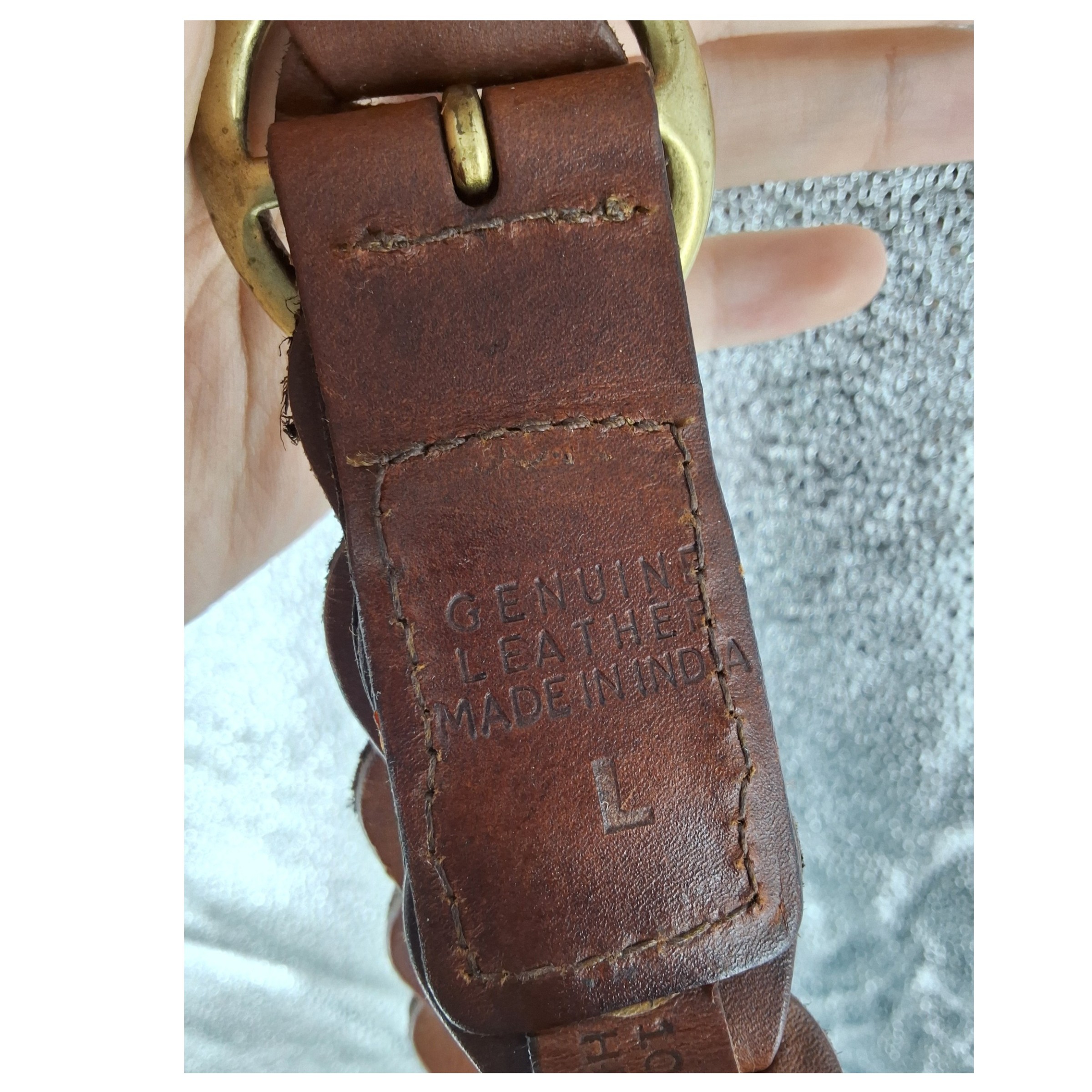 Brown Scalloped Leather Studded Boho Belt Brass Buckle L - View 3