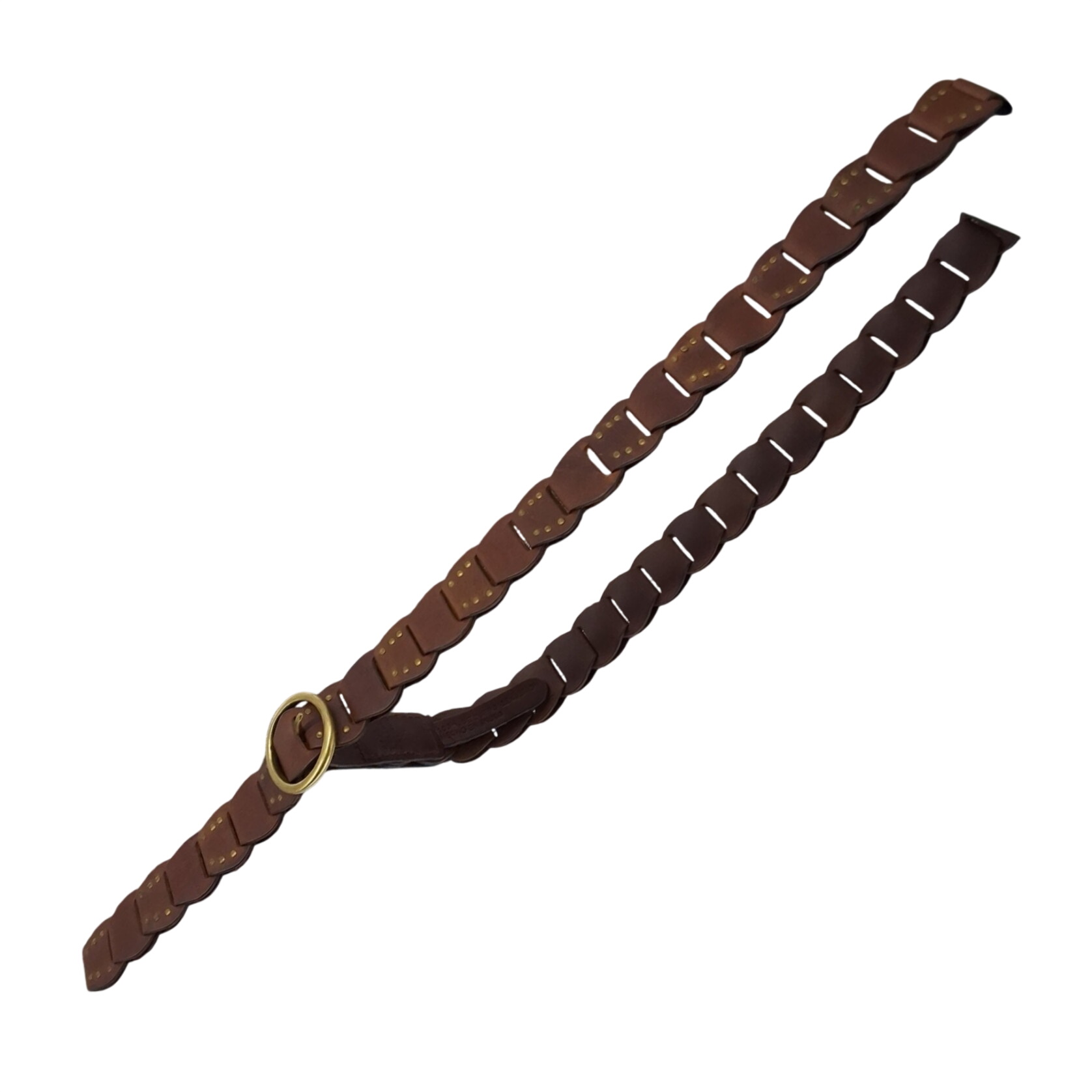 Brown Scalloped Leather Studded Boho Belt Brass Buckle L - View 5