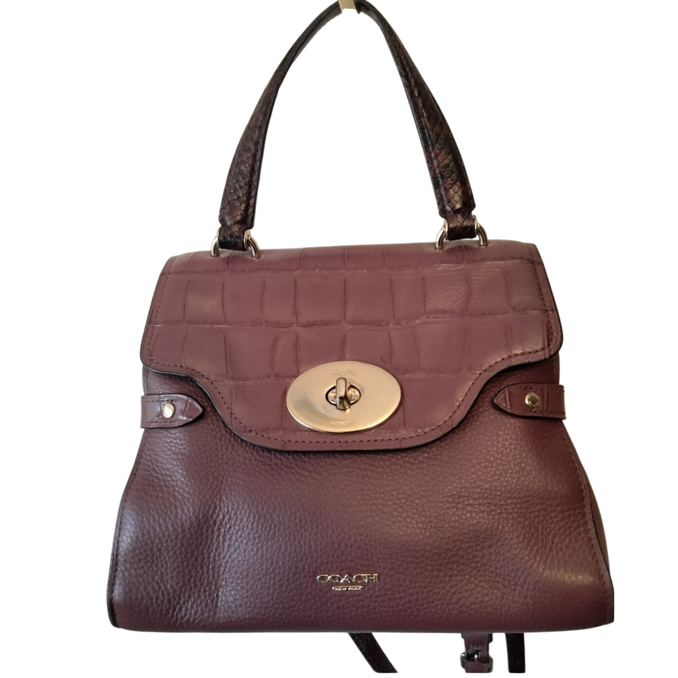 Coach Blake Flap Carryall Pebbled Leather Gold Turn Lock Burgundy