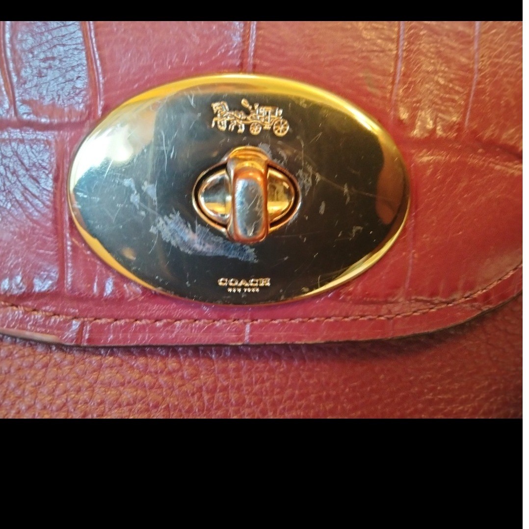 Coach Blake Flap Carryall Pebbled Leather Gold Turn Lock Burgundy - View 5