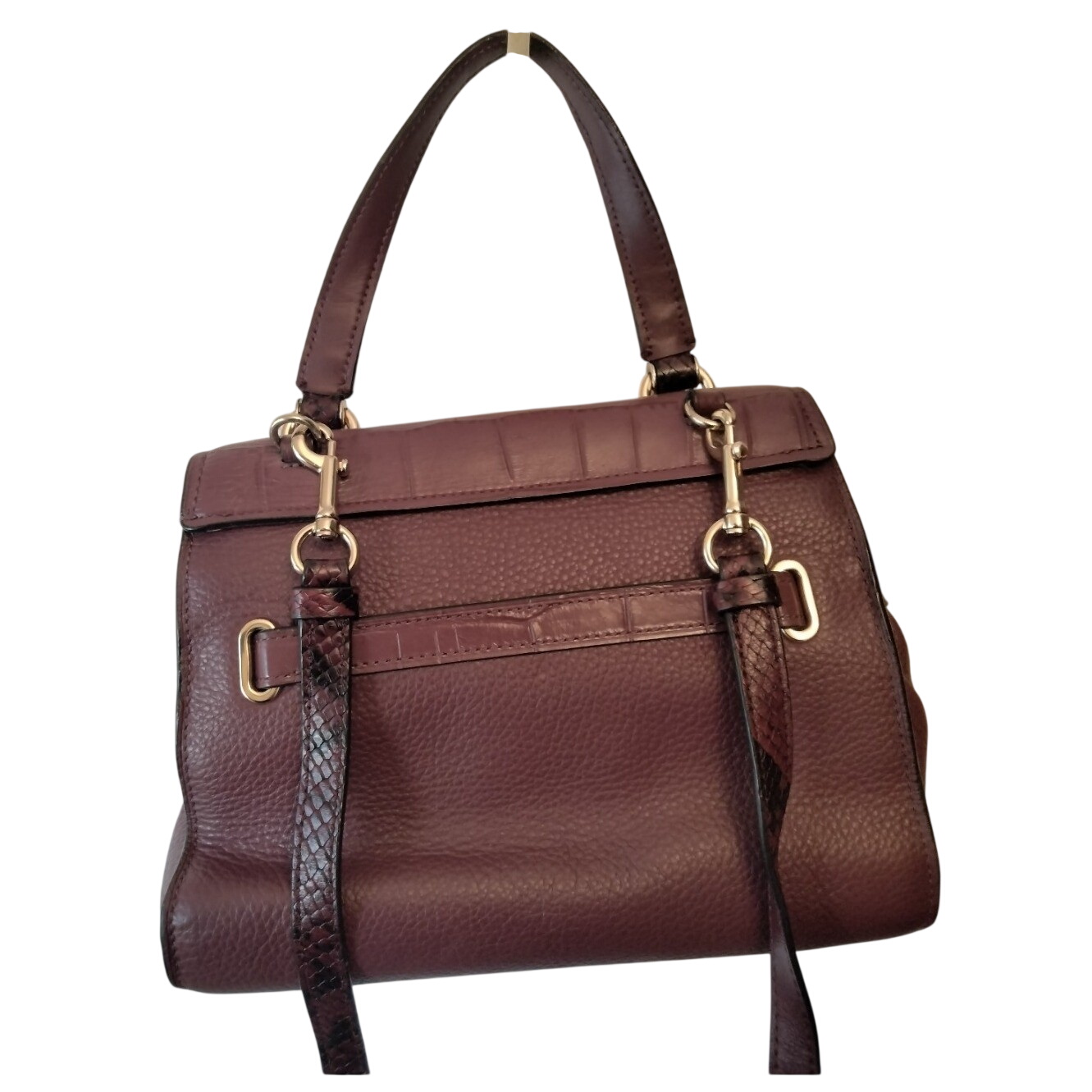 Coach Blake Flap Carryall Pebbled Leather Gold Turn Lock Burgundy - View 7