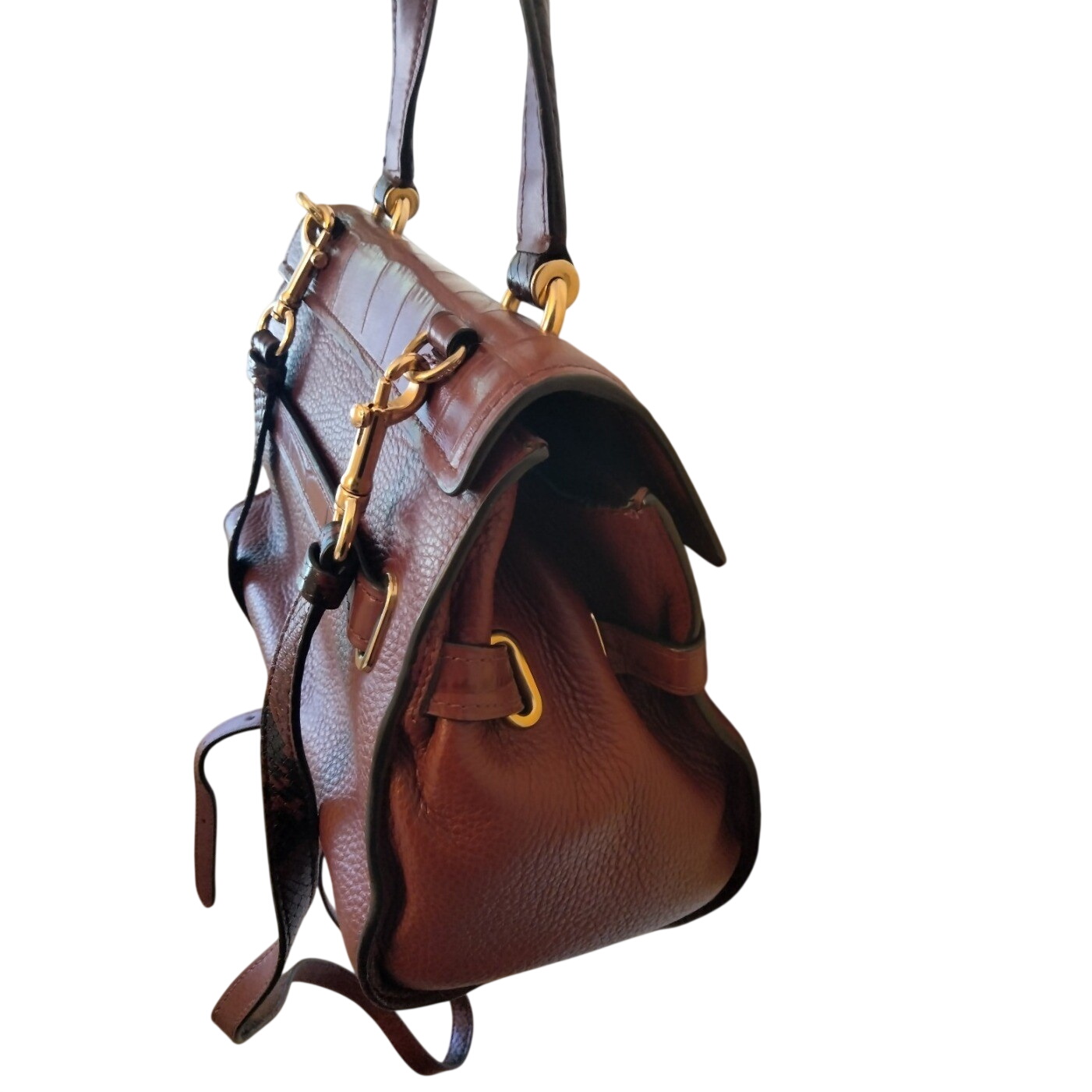 Coach Blake Flap Carryall Pebbled Leather Gold Turn Lock Burgundy - View 10
