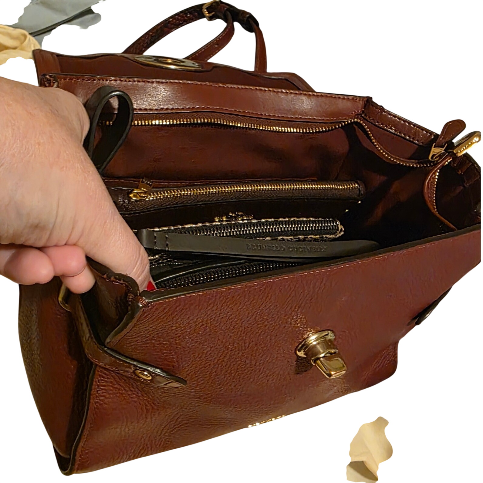 Coach Blake Flap Carryall Pebbled Leather Gold Turn Lock Burgundy - View 12