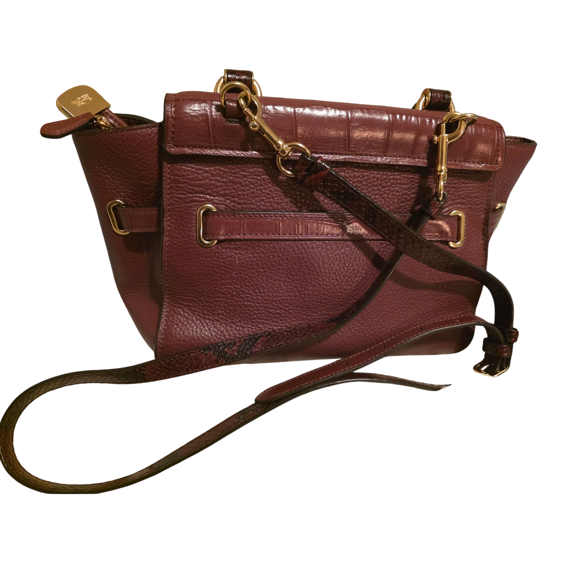 Coach Blake Flap Carryall Pebbled Leather Gold Turn Lock Burgundy - View 13