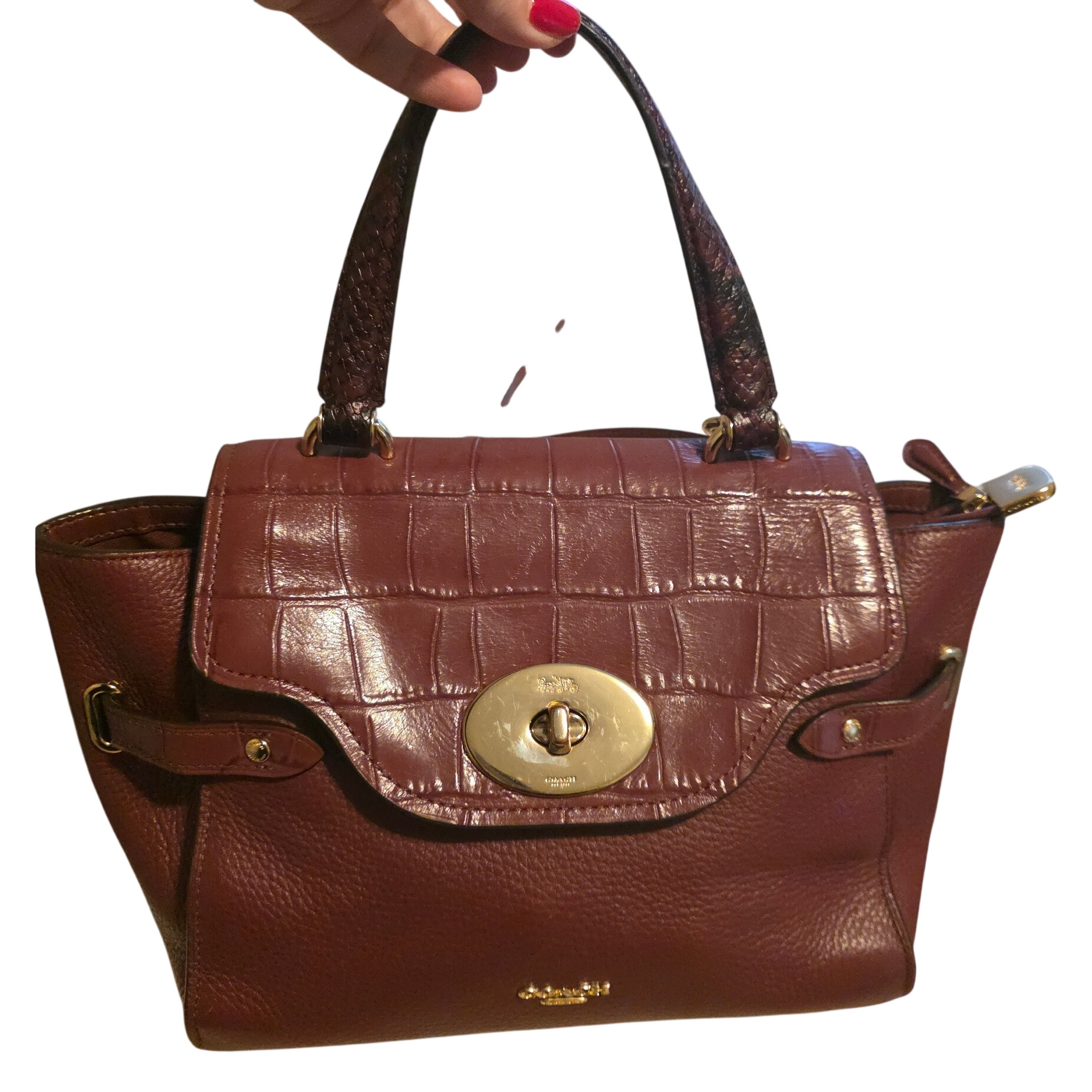 Coach Blake Flap Carryall Pebbled Leather Gold Turn Lock Burgundy - View 14
