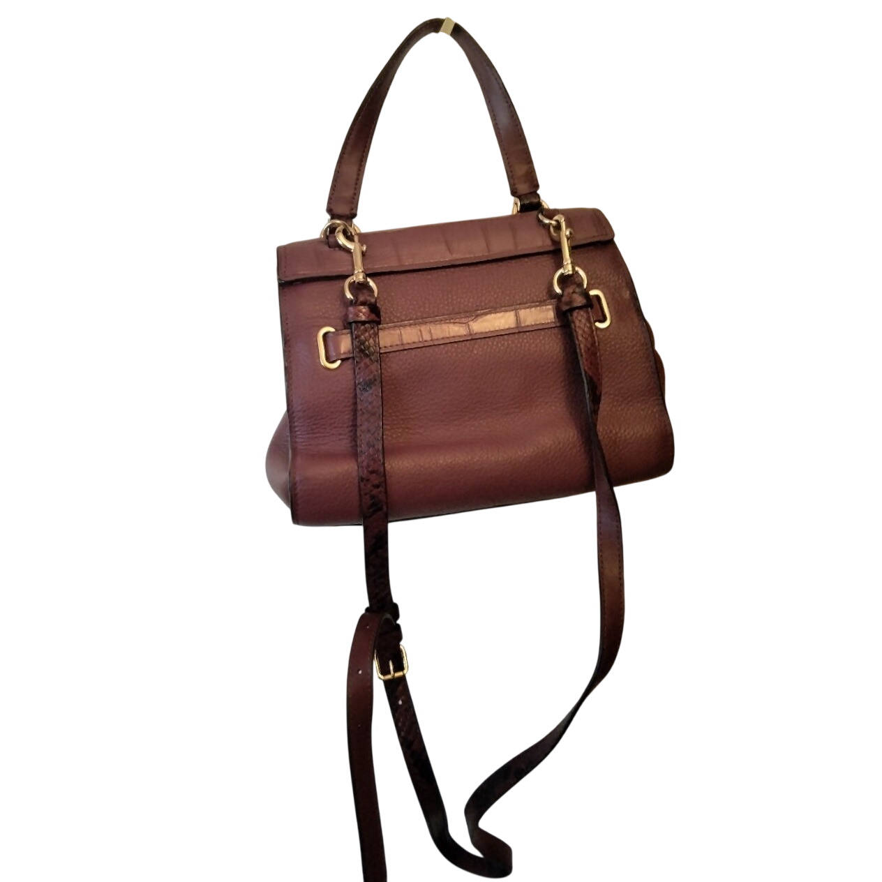 Coach Blake Flap Carryall Pebbled Leather Gold Turn Lock Burgundy - View 17