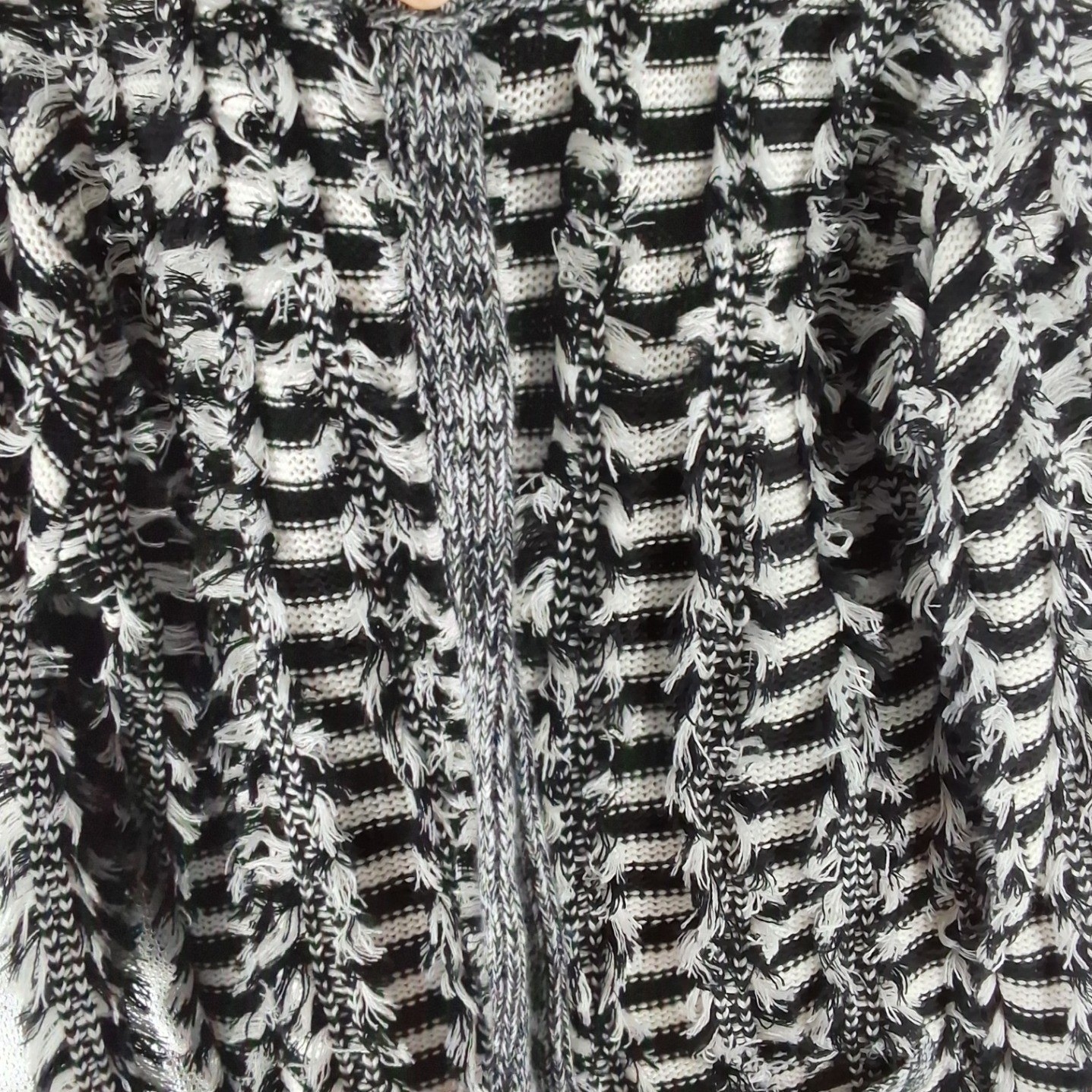 Endless Rose Black White Striped Fringe Open Front Cardigan Sweater M/L - View 4