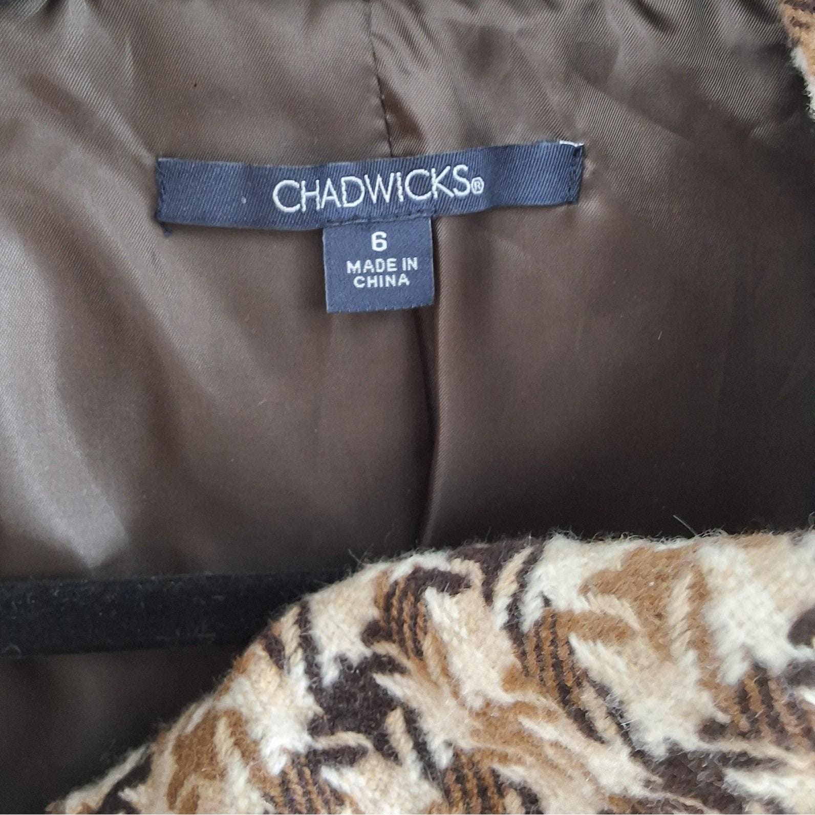 Chadwicks Brown Houndstooth Double Breasted Pea Coat Funnel Neck Jacket Sz 6 - View 4