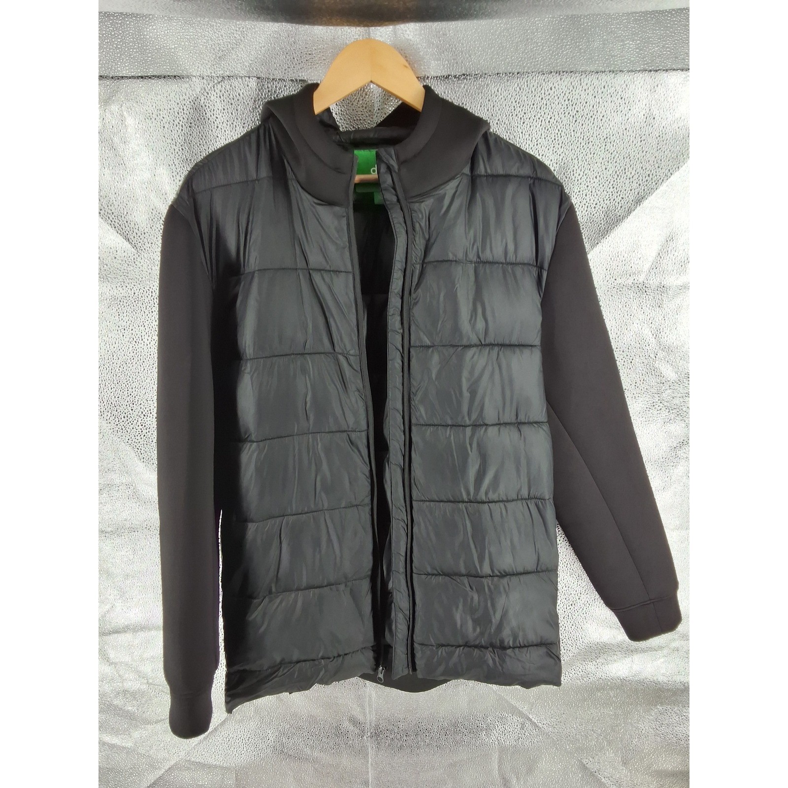 Dip Mens Black Hybrid Puffer Jacket Quilted Hooded Full Zip Size L - View 6