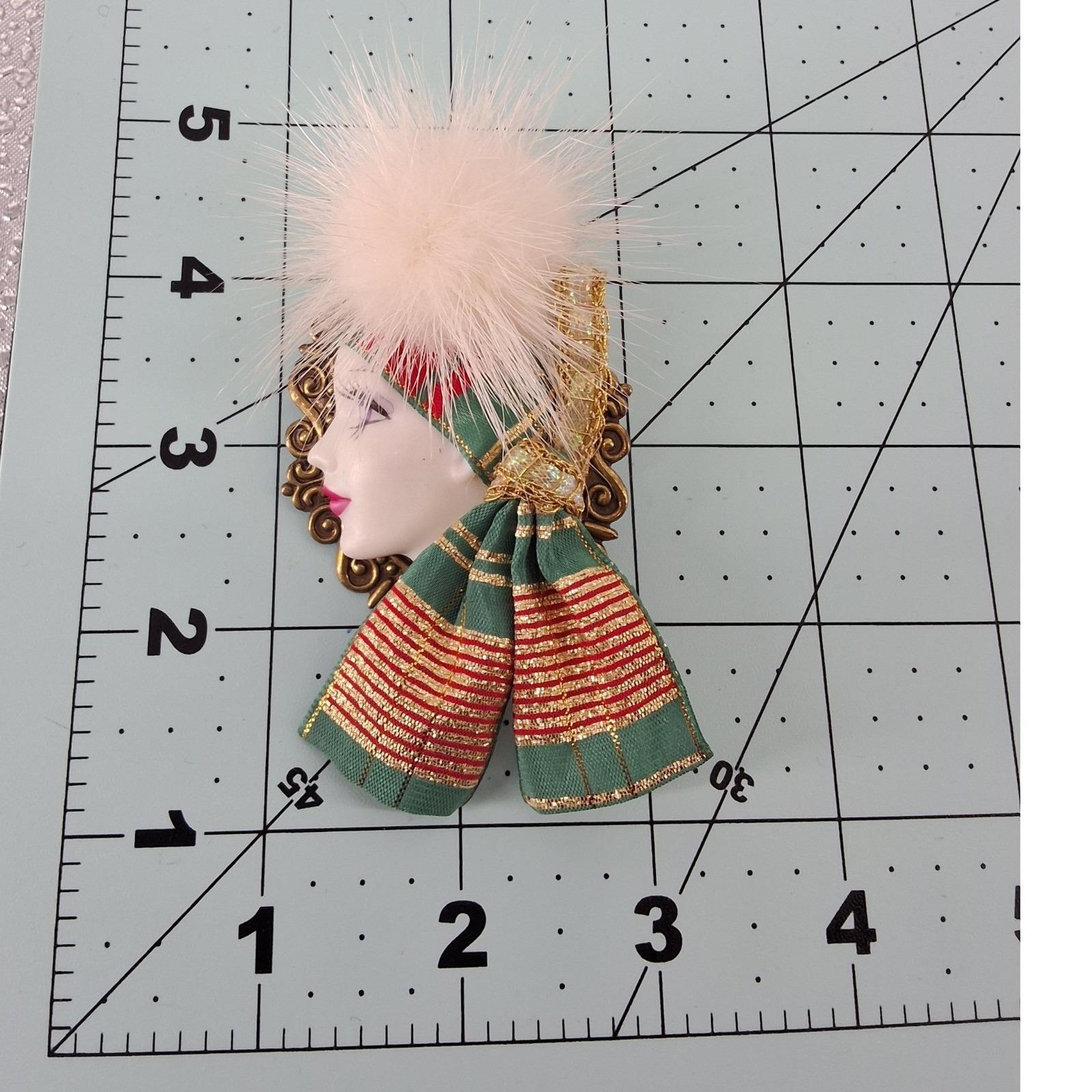 Vintage Lady Face Brooch Christmas Portrait Pin