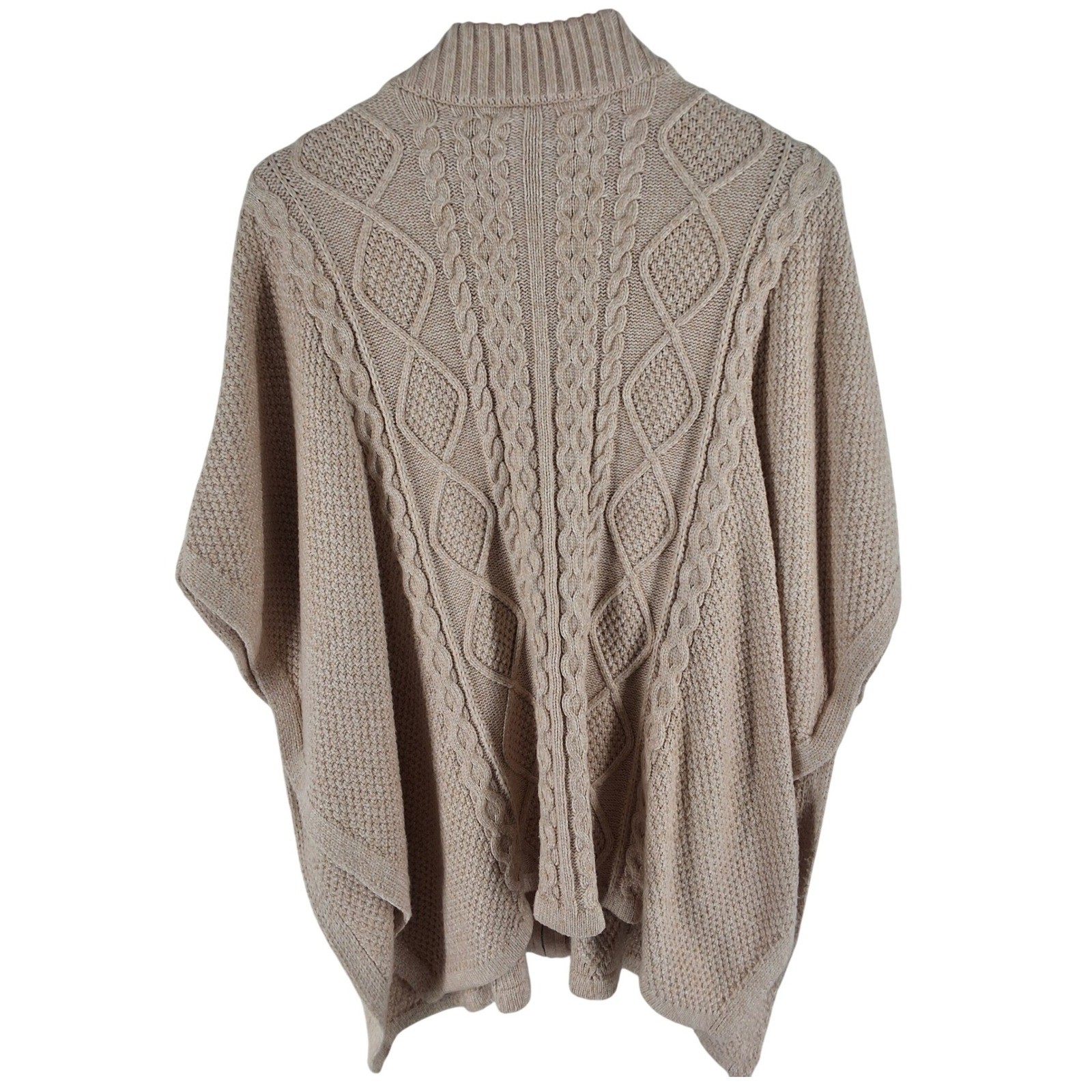 Cupcakes and Cashmere Tan Cable Knit Full Zip Poncho Sweater Mock Neck S/M - View 3