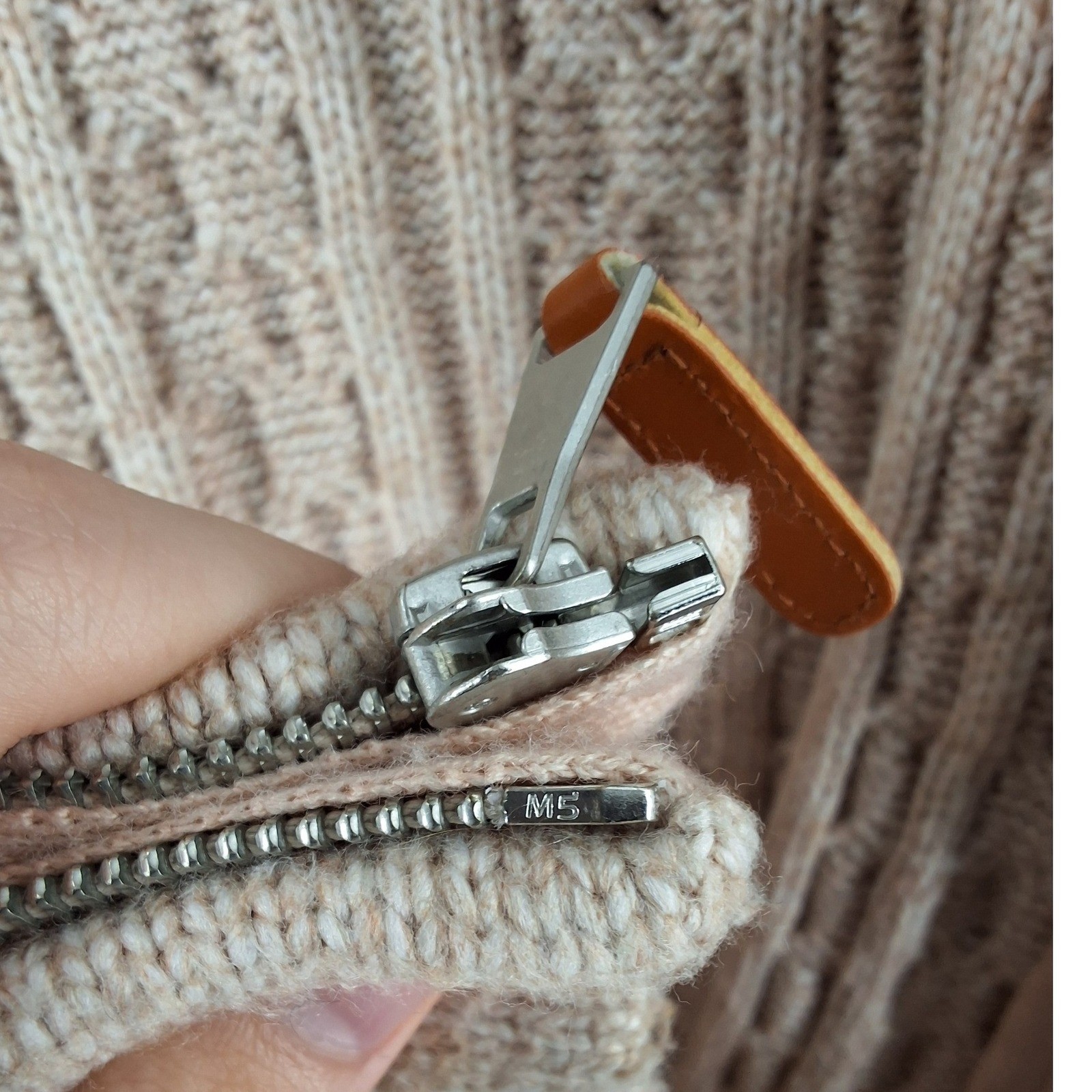 Cupcakes and Cashmere Tan Cable Knit Full Zip Poncho Sweater Mock Neck S/M - View 6
