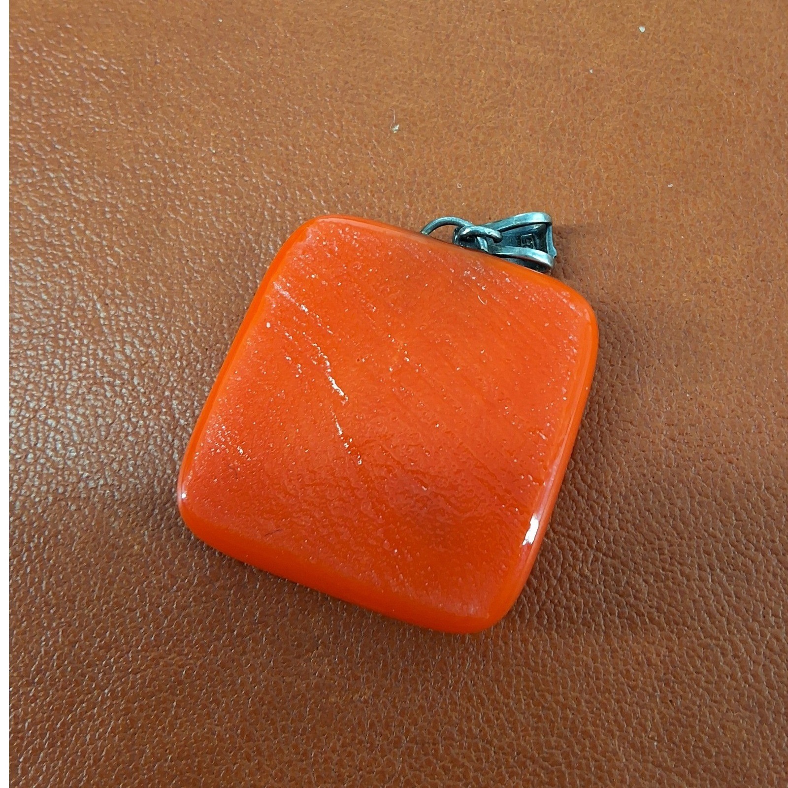 Orange Fused Glass Sacral Chakra Pendant Gold Foil Svadhisthana Symbol Square - View 3