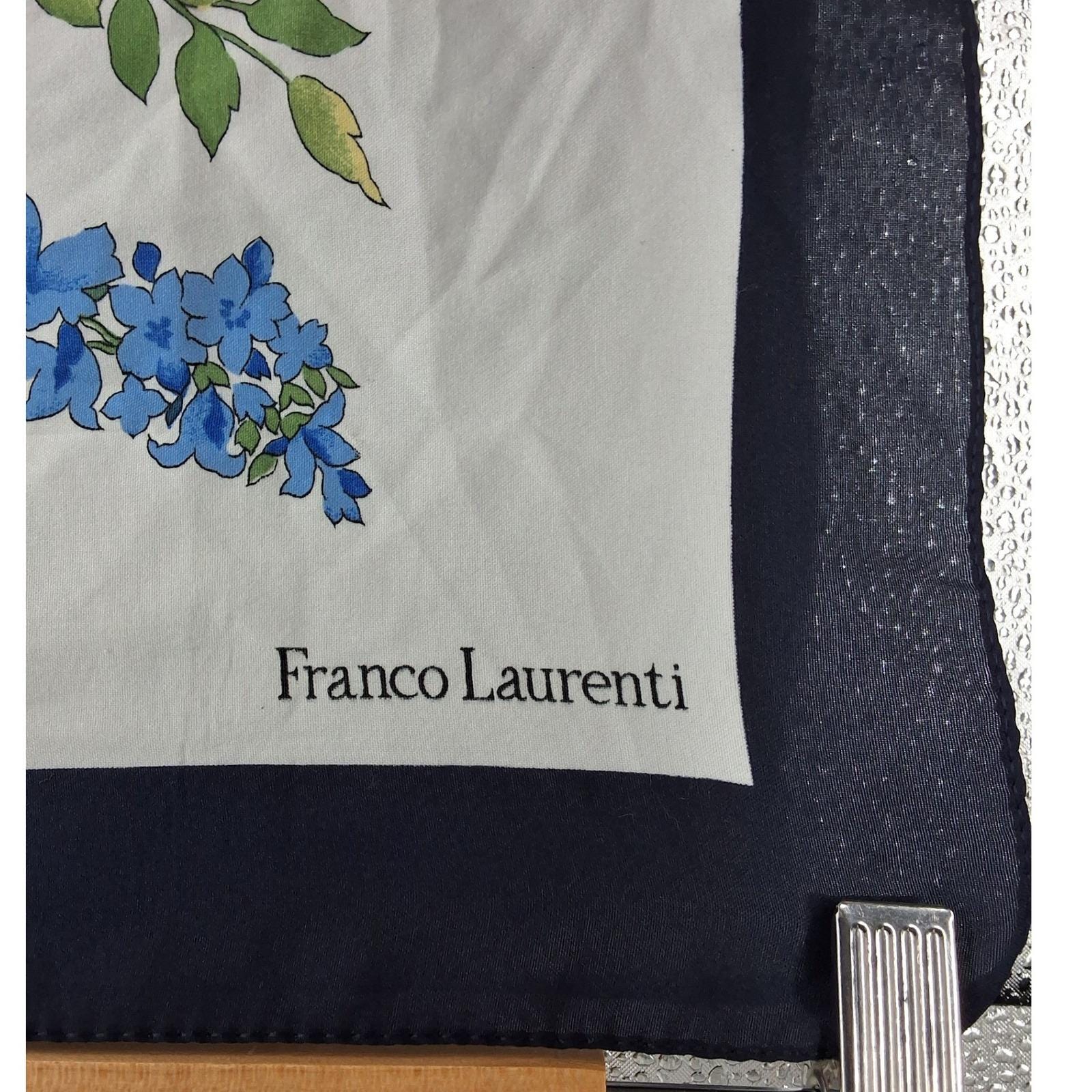 Franco Laurenti Floral Wildflower Square Scarf Navy Blue White Border 28x28