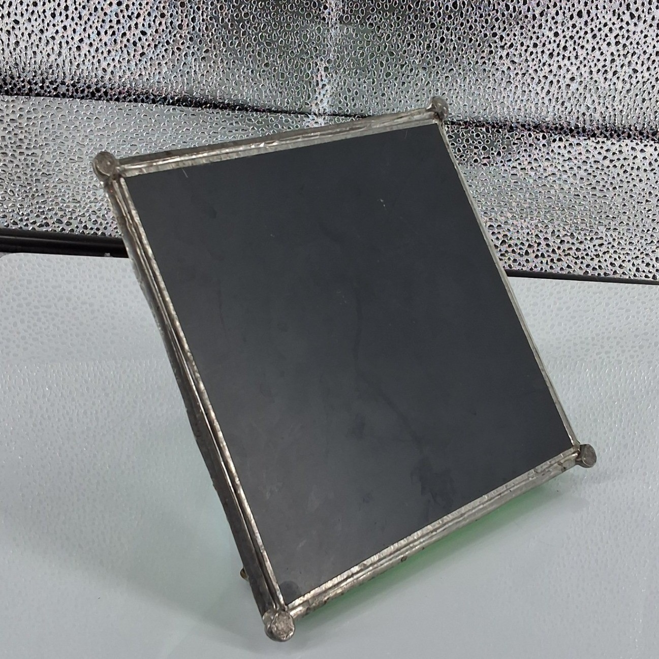 Vintage Stained Glass Pyramid Trinket Box Green Beveled Mirrored Jewelry Case - View 4