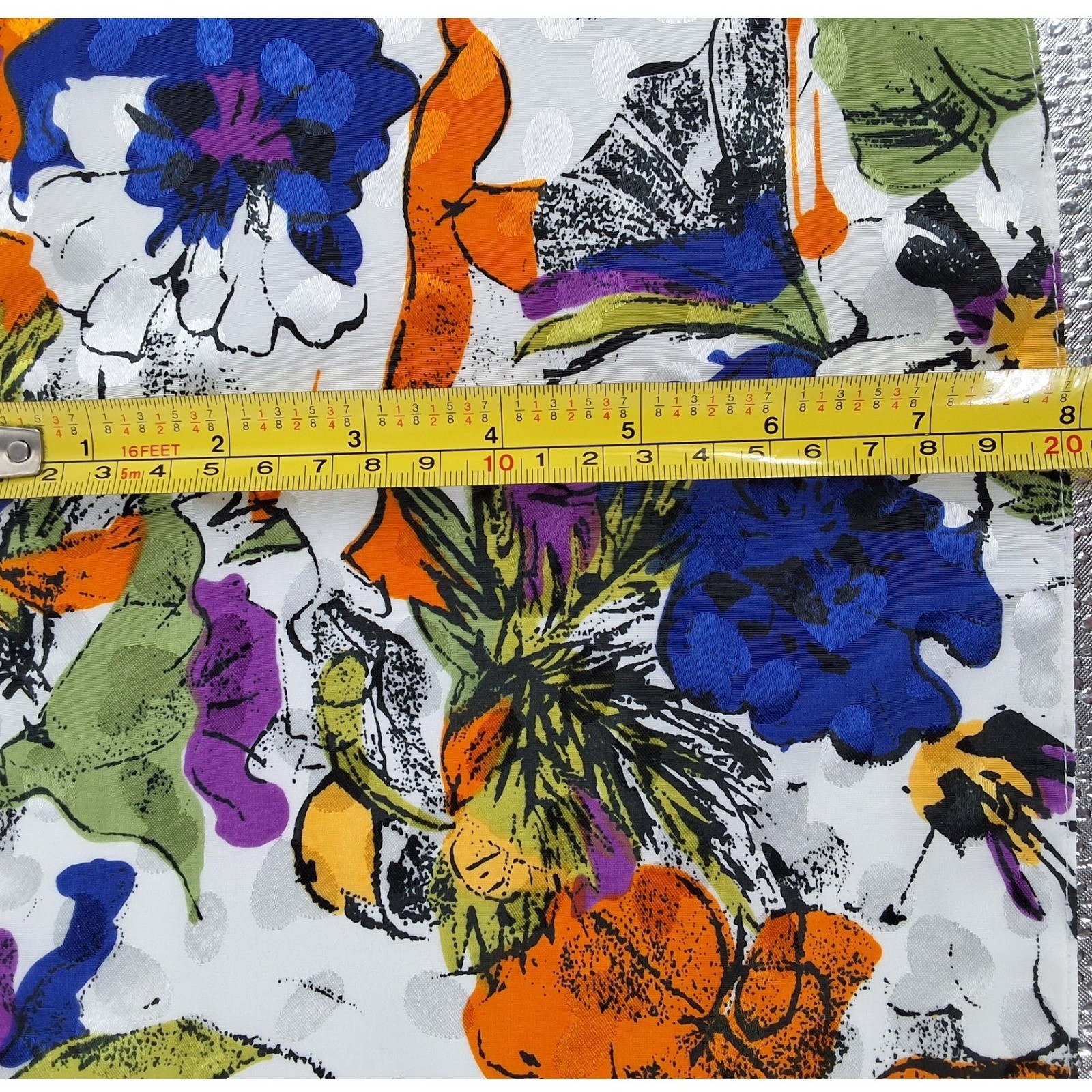 Vibrant Floral Oblong Scarf Multicolor Painterly Print Polka Dot Jacquard 52x8 - View 3