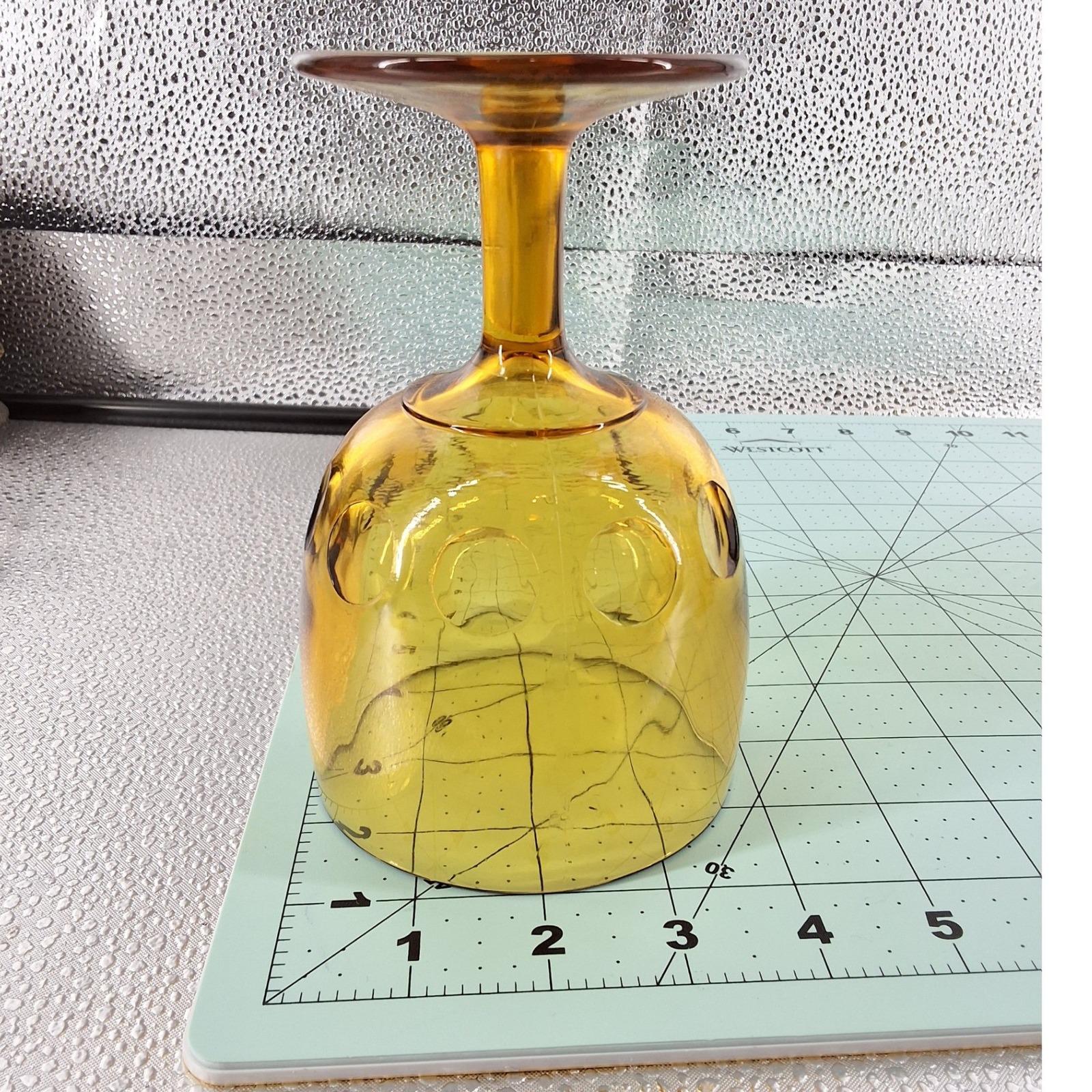 Vintage Amber Glass Thumbprint Goblets MCM Water Wine Glasses Set of 2 - View 3