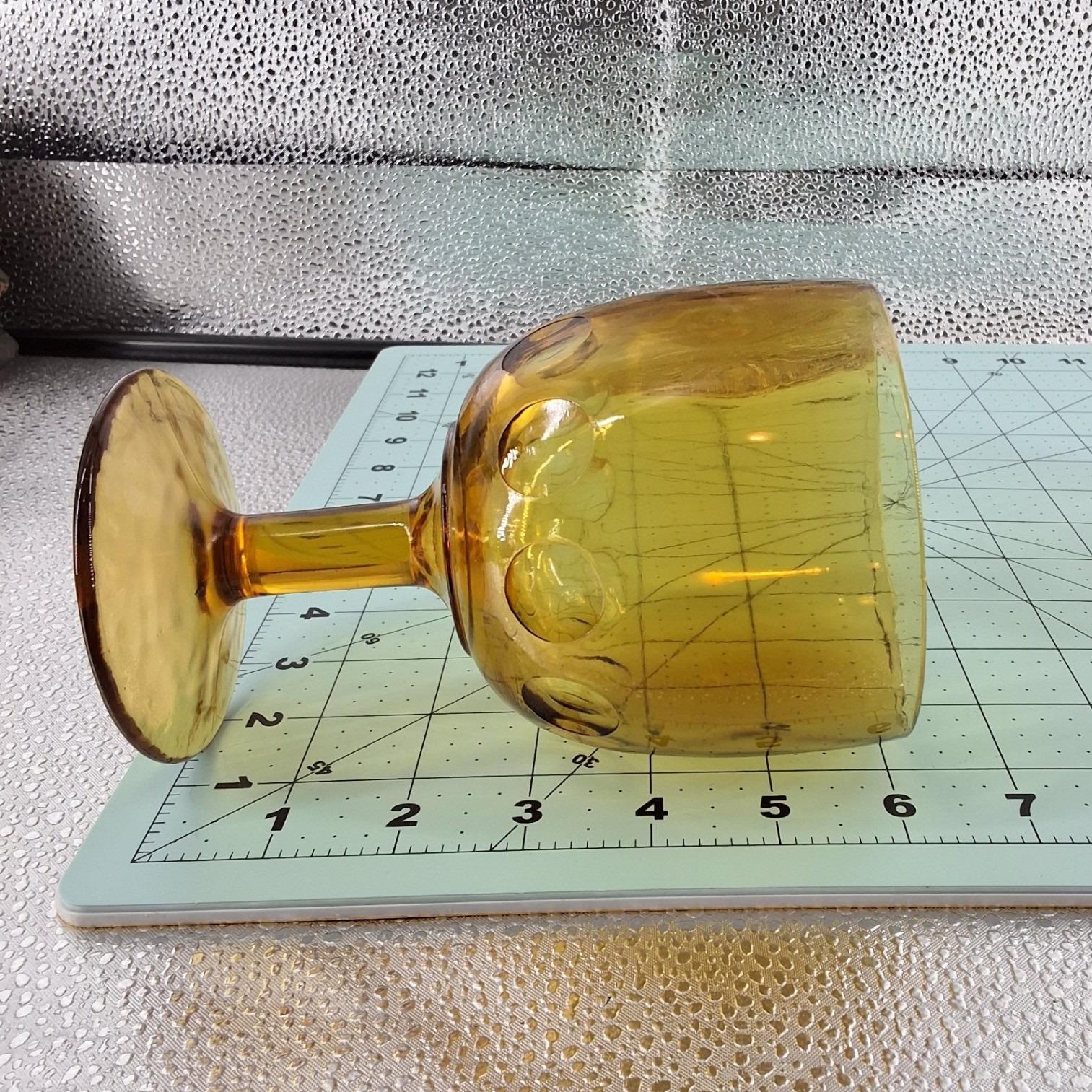 Vintage Amber Glass Thumbprint Goblets MCM Water Wine Glasses Set of 2 - View 4