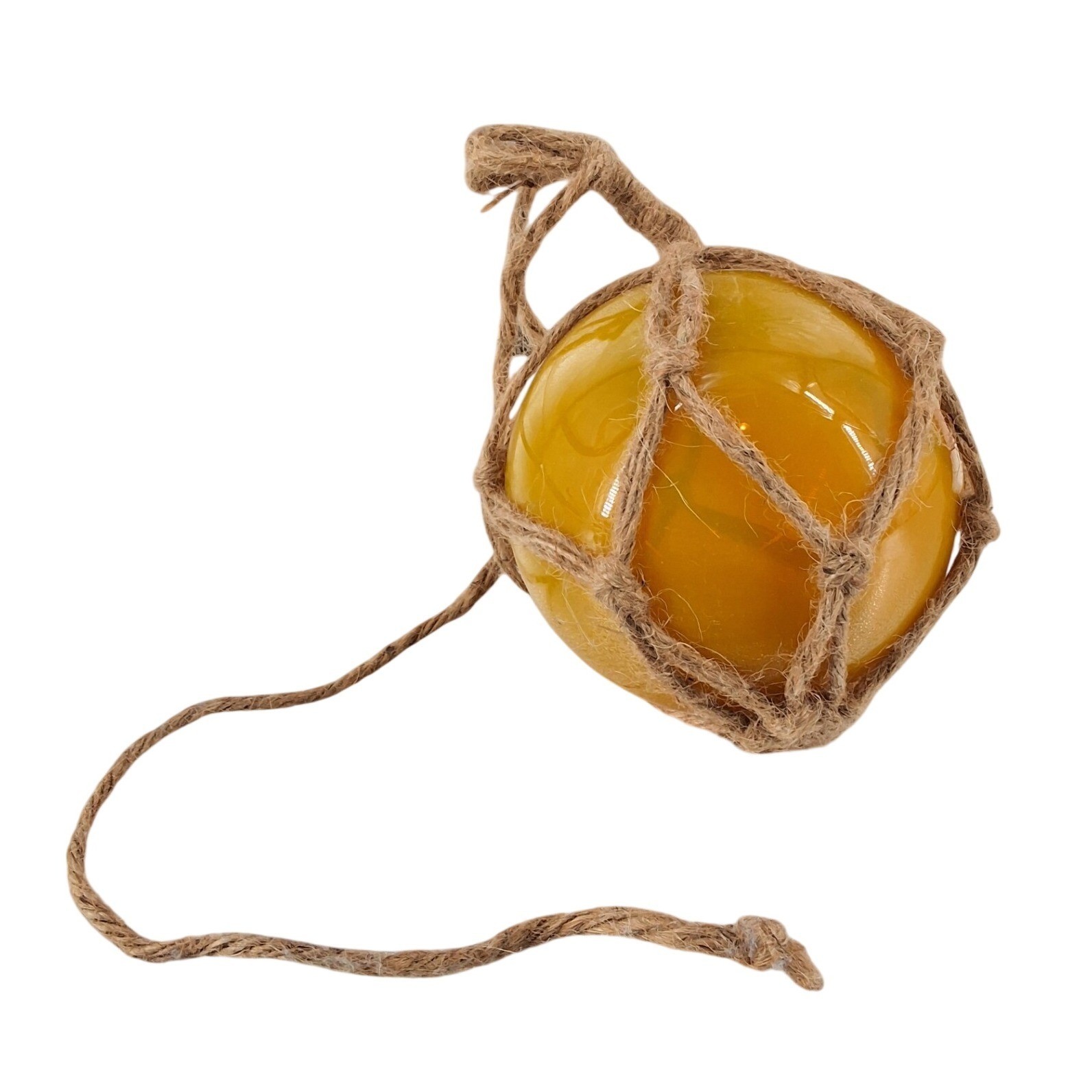 Vintage Japanese Glass Fishing Float Nautical Jute Rope Netting Decor 5" Orb