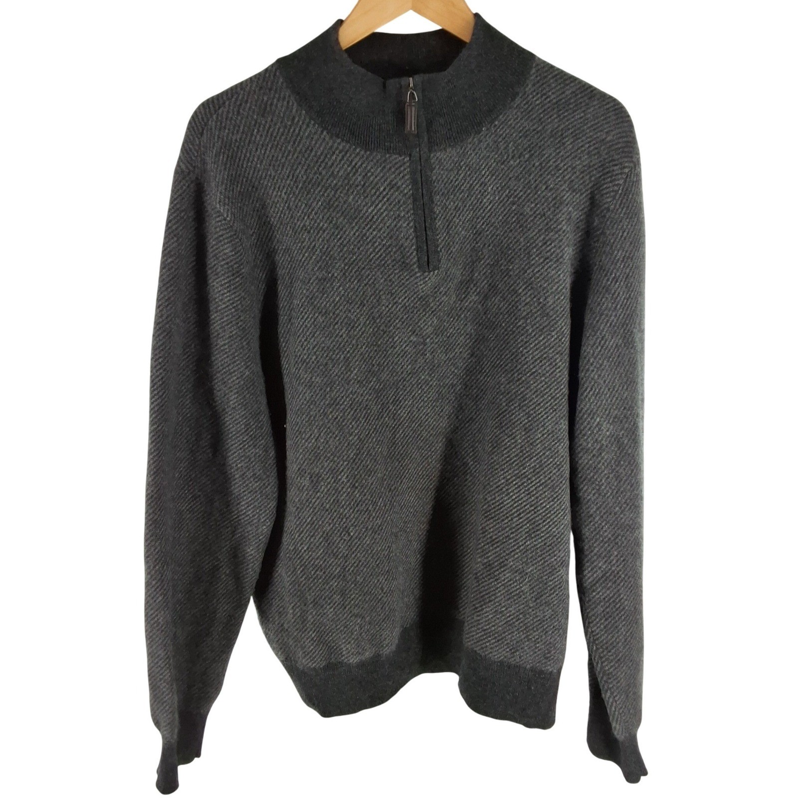 Daniel Hechter Paris Mens XL 100% Cashmere Quarter Zip Sweater Charcoal Gray