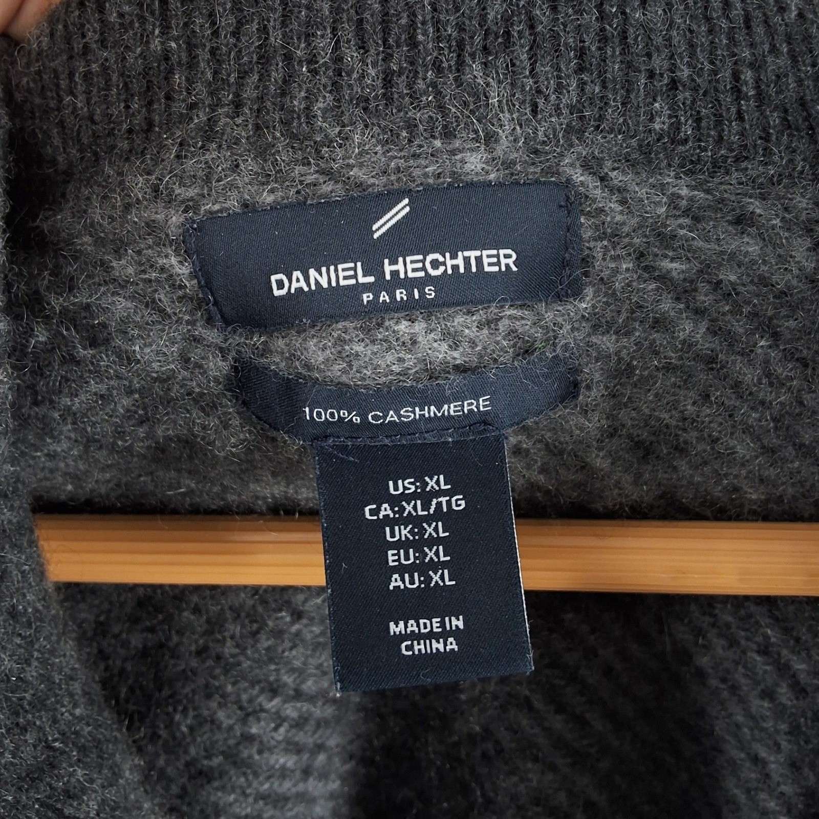 Daniel Hechter Paris Mens XL 100% Cashmere Quarter Zip Sweater Charcoal Gray
