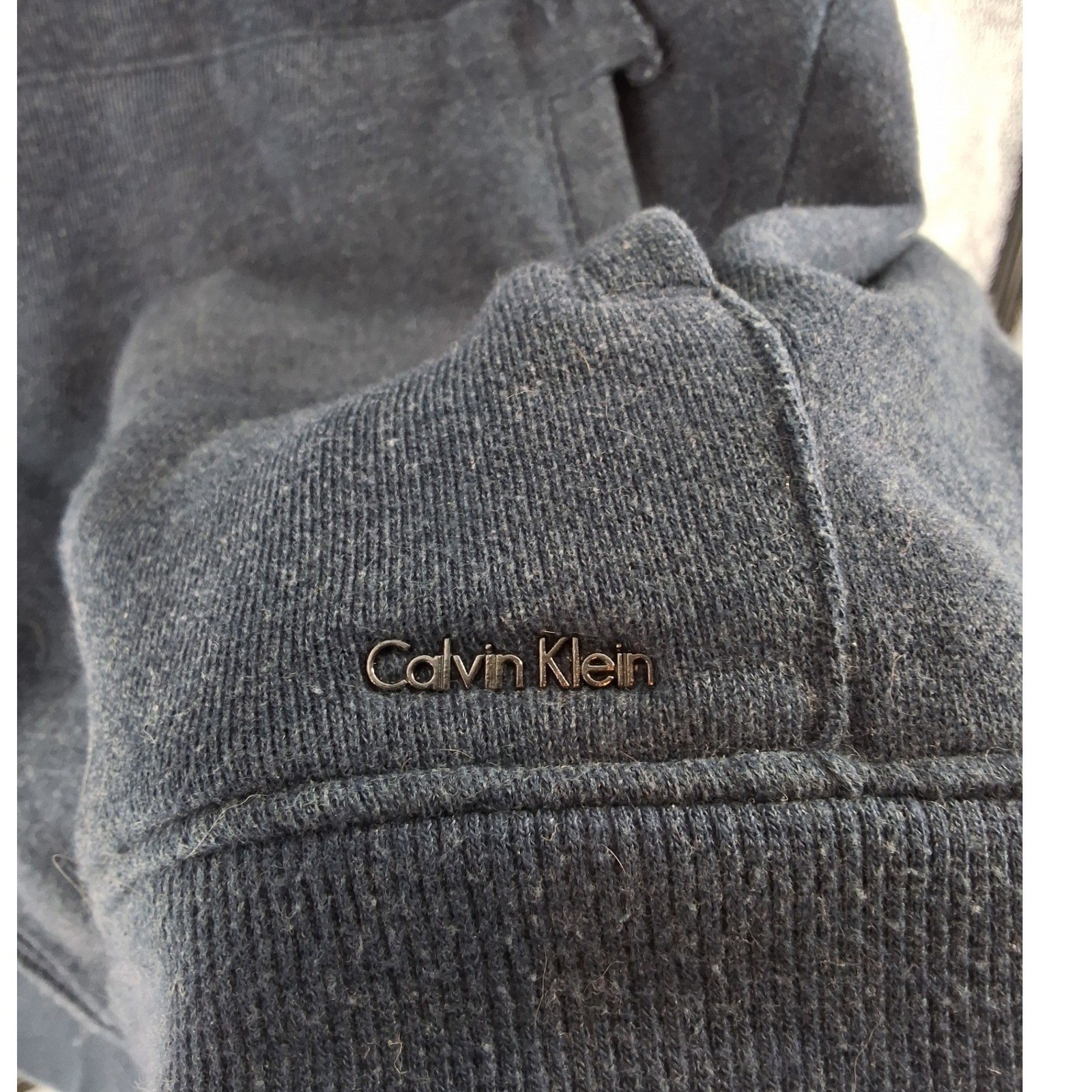 Calvin Klein Mens XXL Full Zip Sweatshirt Navy Blue Heather Fleece Mock Neck - View 4