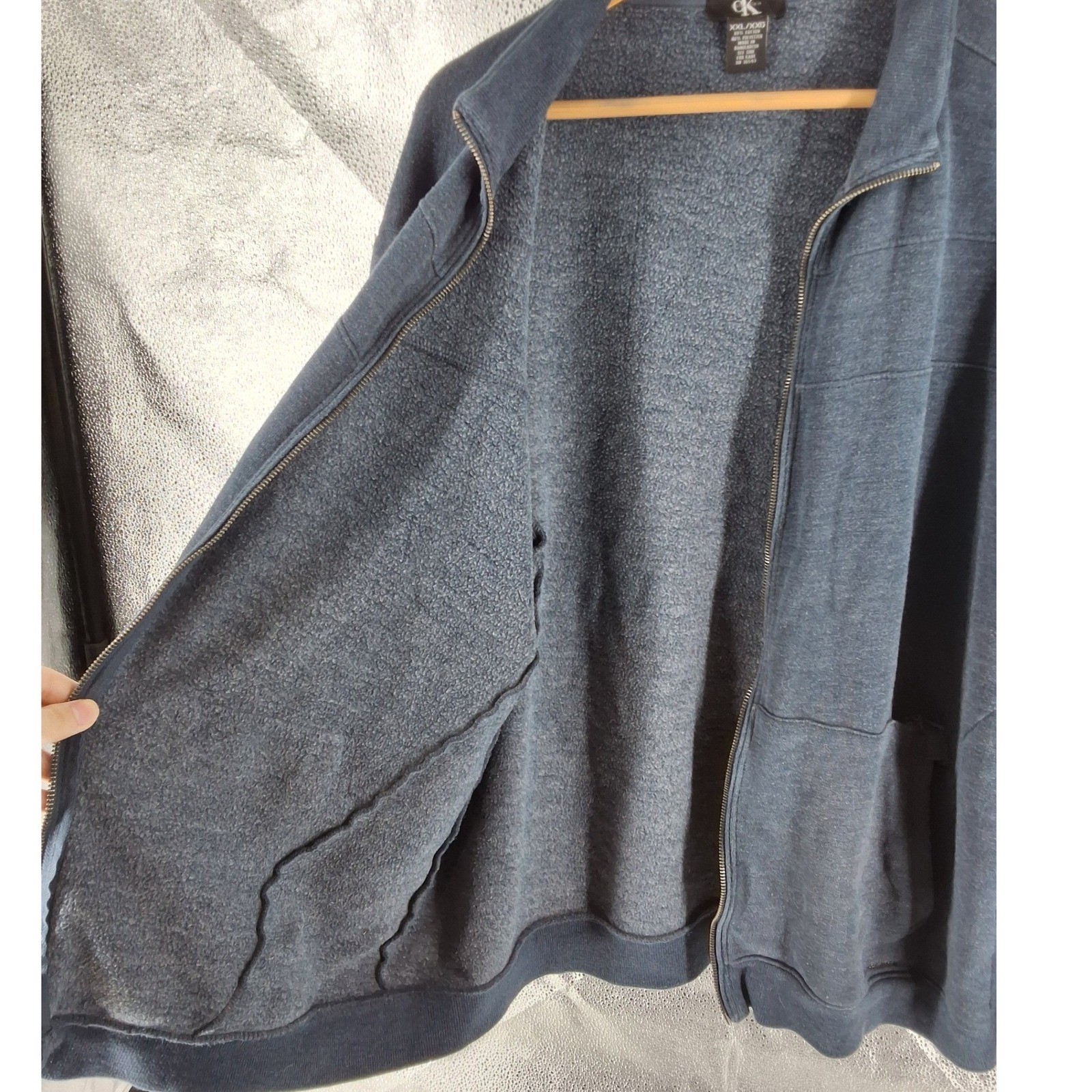 Calvin Klein Mens XXL Full Zip Sweatshirt Navy Blue Heather Fleece Mock Neck - View 6