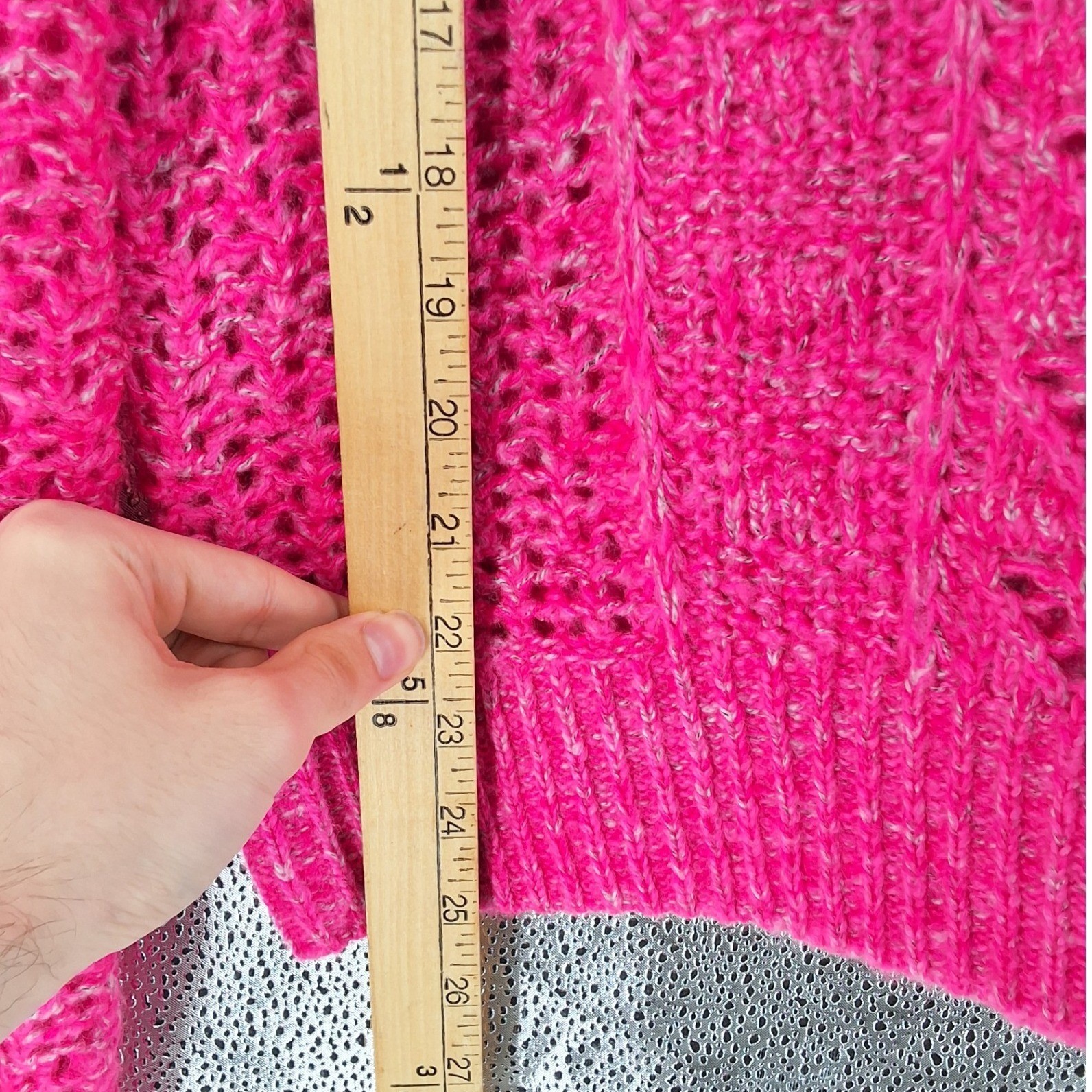 Laurel Grey Hot Pink Pointelle Cable Knit Mock Neck Sweater Medium - View 5