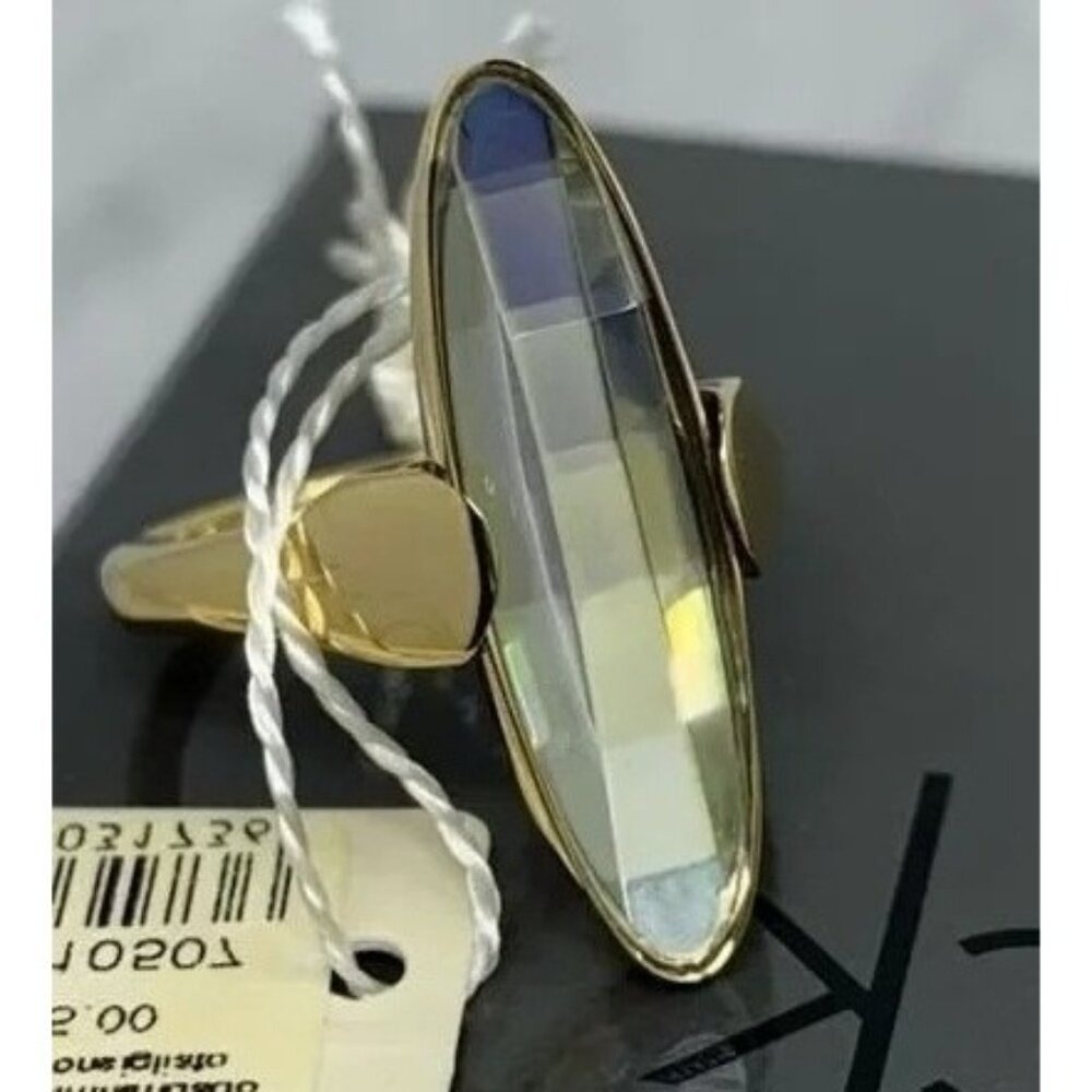 Calvin Klein Continuity Slim Oval Faceted Yellow Glass Stone Ring Size 9 NWT