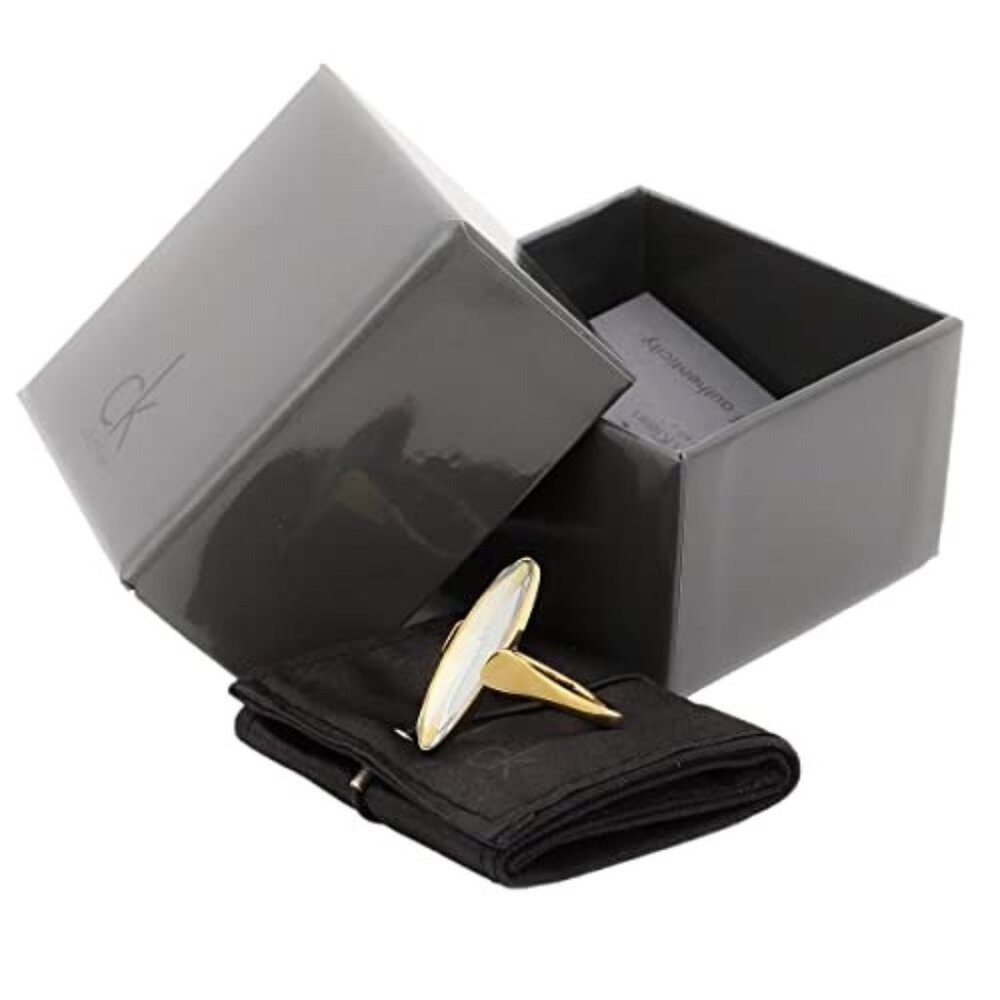Calvin Klein Continuity Slim Oval Faceted Yellow Glass Stone Ring Size 9 NWT - View 3