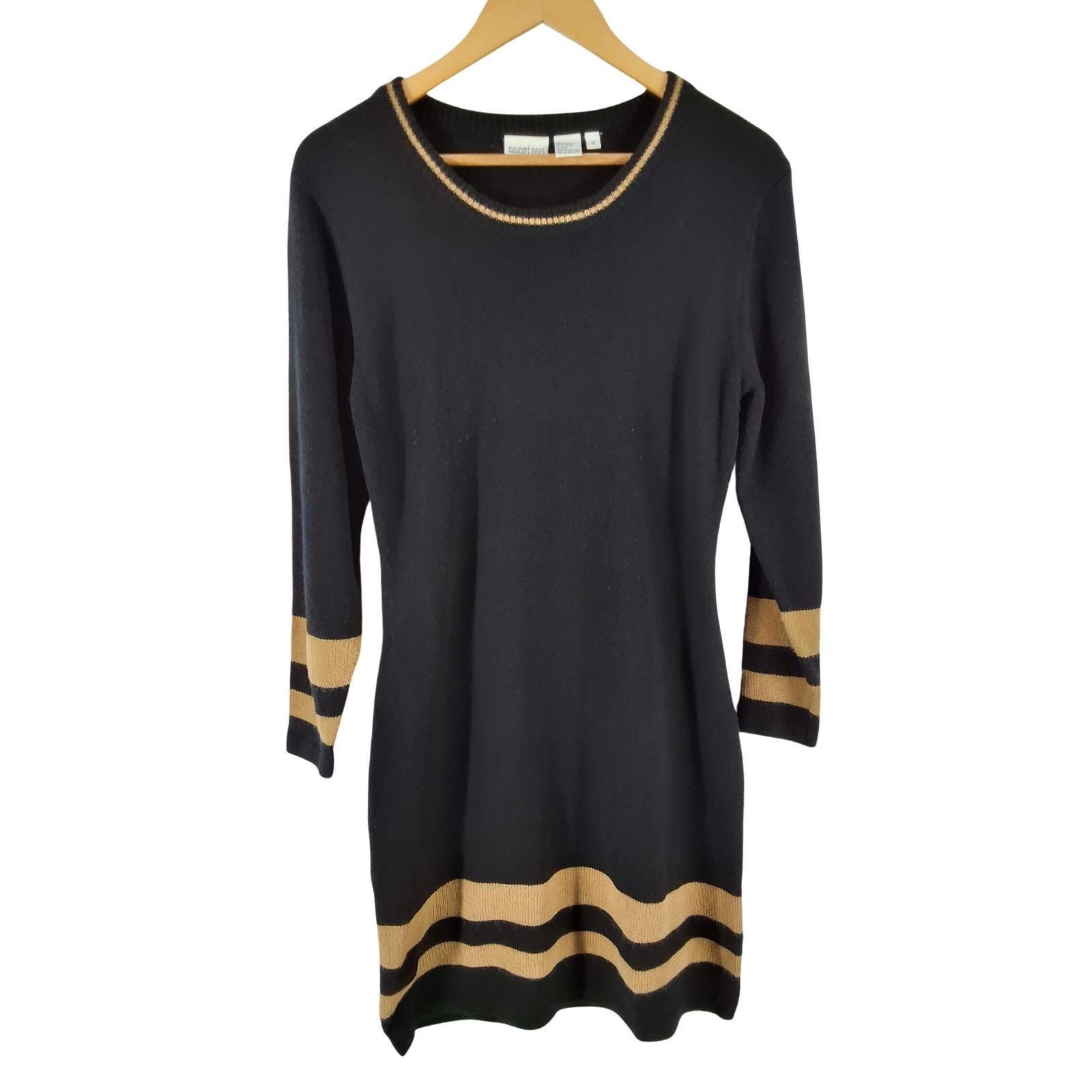 Newport News J0102 Striped Acrylic Knit Sweater Dress Black Tan M