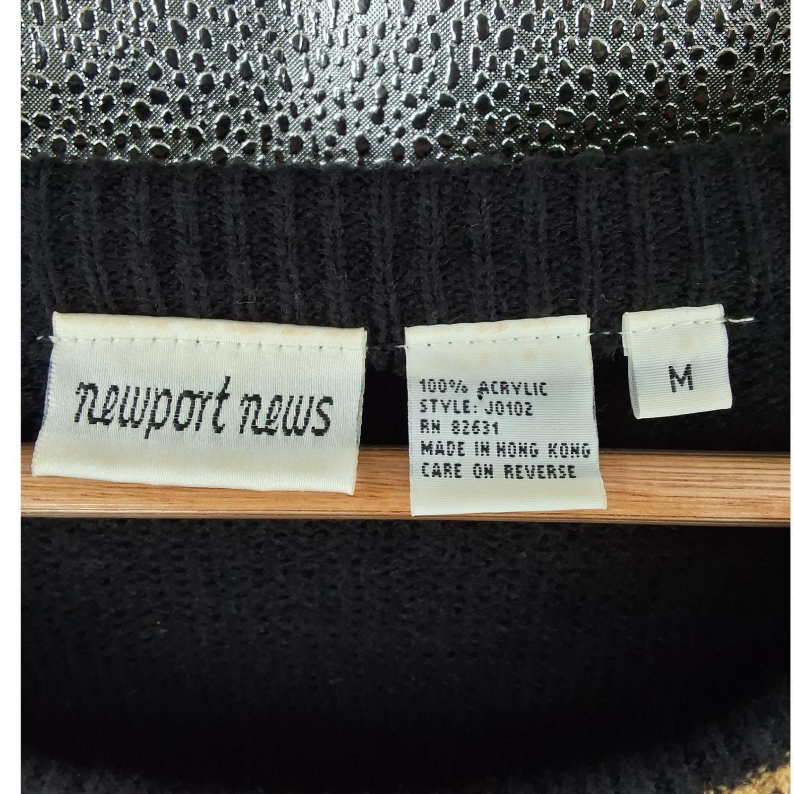 Newport News J0102 Striped Acrylic Knit Sweater Dress Black Tan M