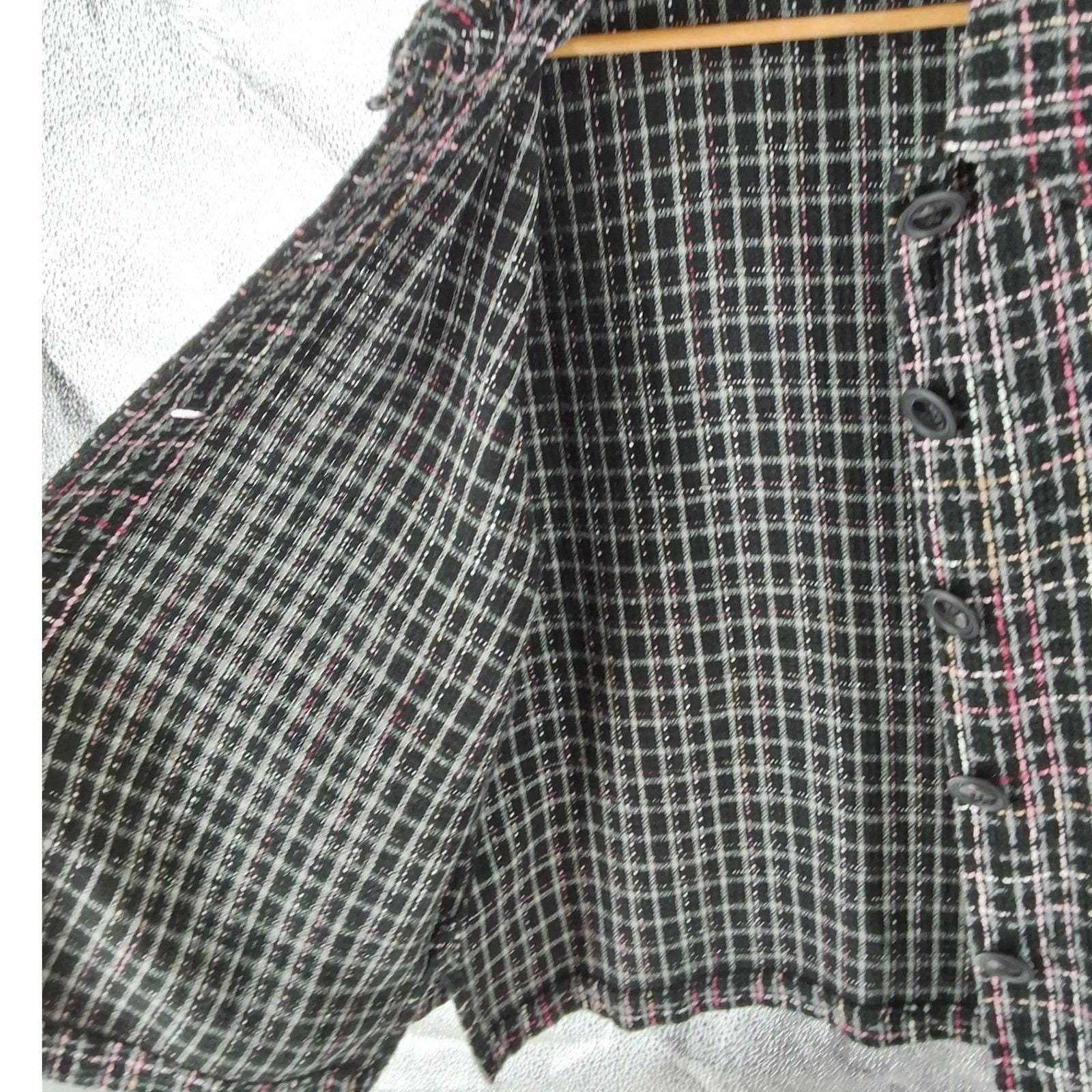 Sarah Bentley Black Pink Plaid Boucle Knit Button Cardigan Jacket XL - View 6