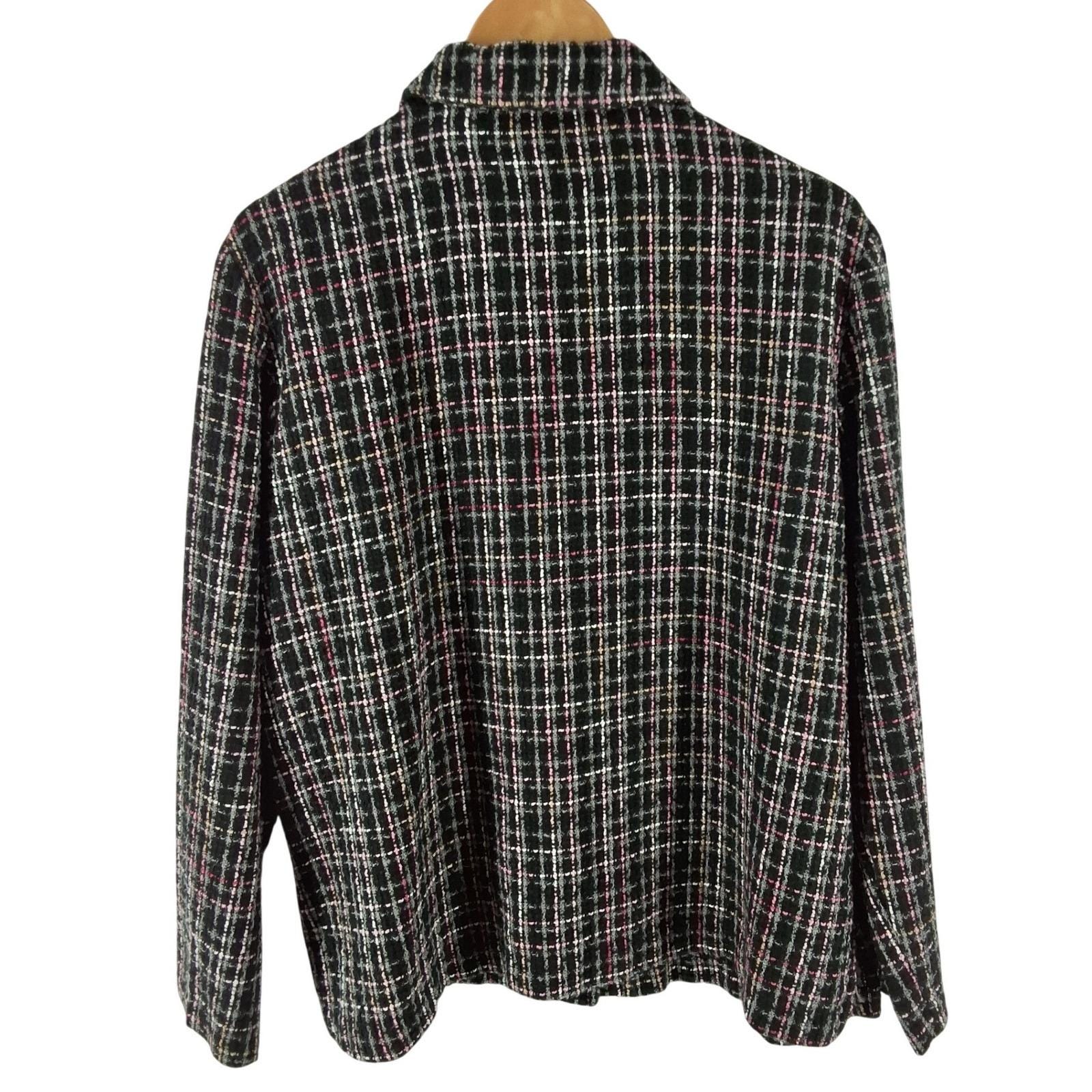 Sarah Bentley Black Pink Plaid Boucle Knit Button Cardigan Jacket XL - View 7
