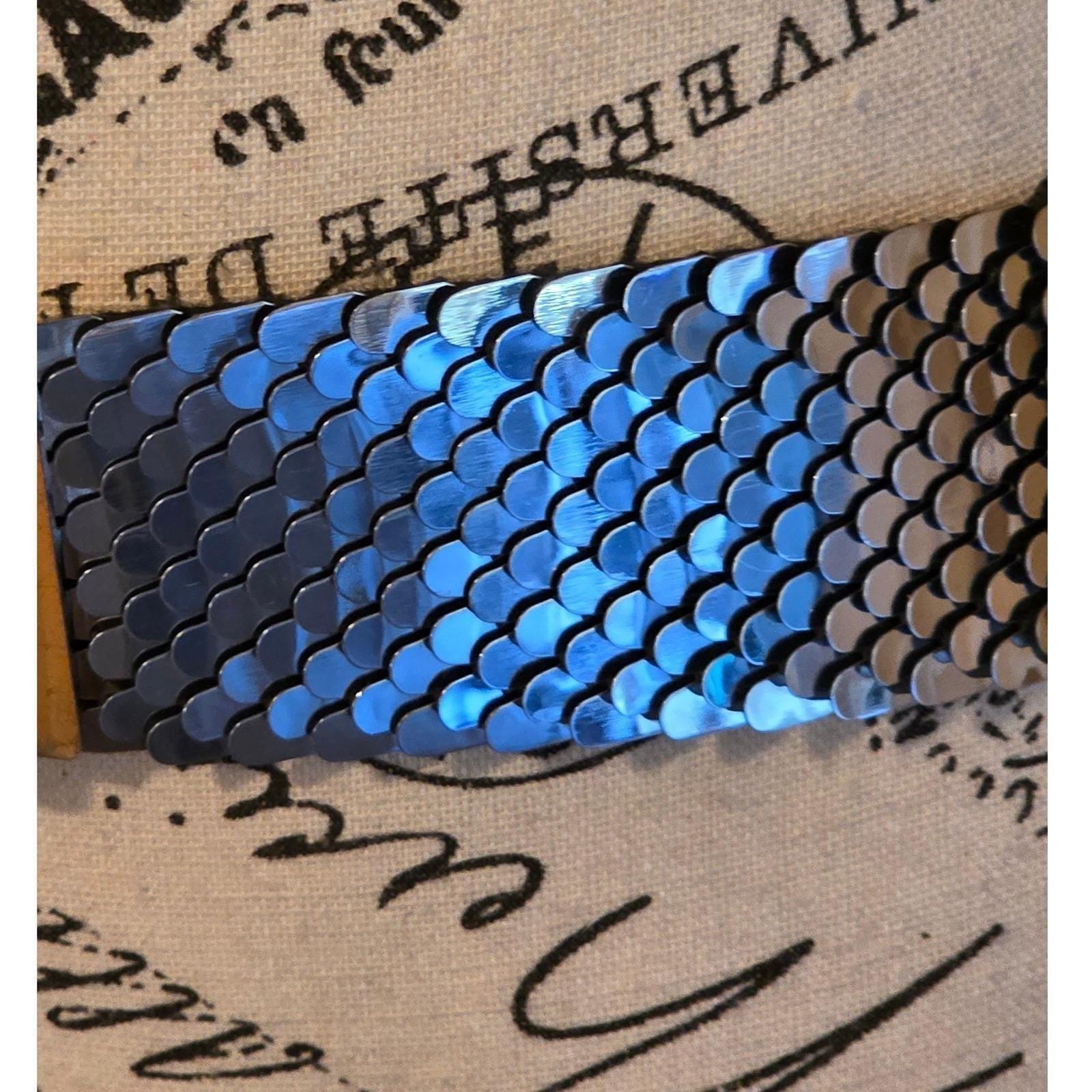 Vintage Silver Metal Mesh Scale Belt Wide Interlocking Buckle Glam Disco Retro - View 4