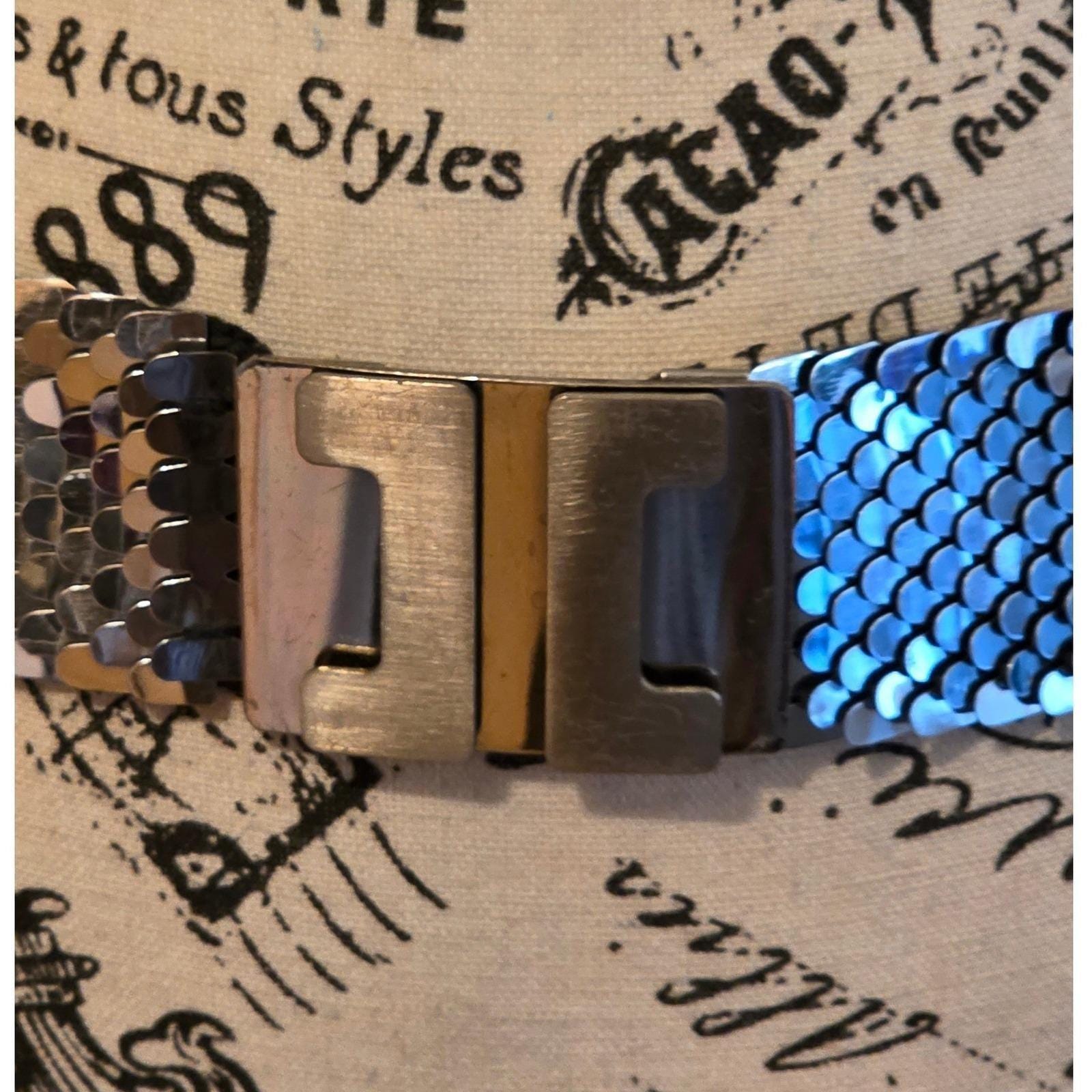 Vintage Silver Metal Mesh Scale Belt Wide Interlocking Buckle Glam Disco Retro - View 5