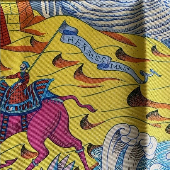 Hermes Cosmographia Universalis Silk Scarf Jan Bajtlik Turquoise Yellow Red 90cm - View 5